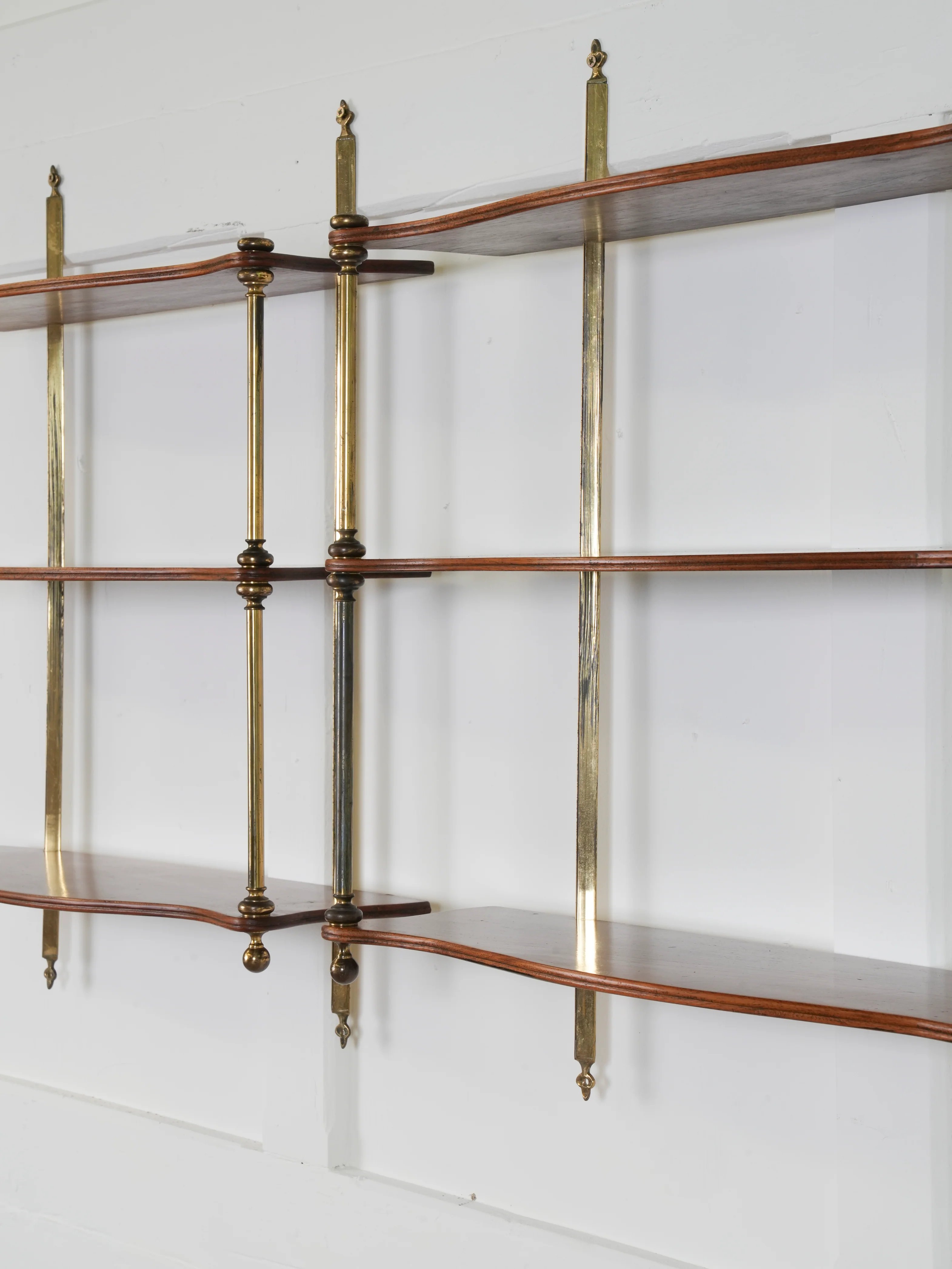 A Pair of Mahogany & Brass Hanging Shelves