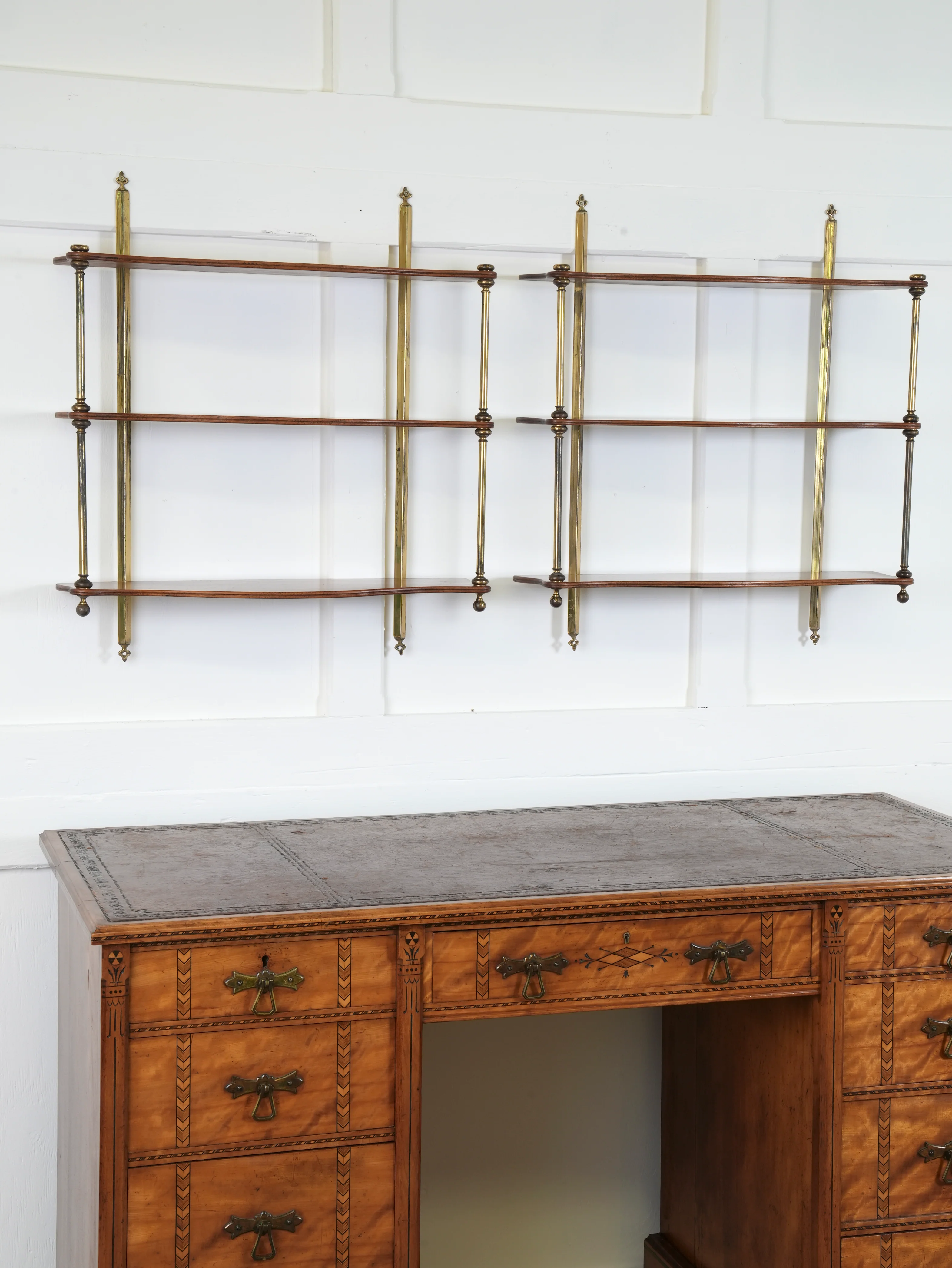 A Pair of Mahogany & Brass Hanging Shelves - Image 3