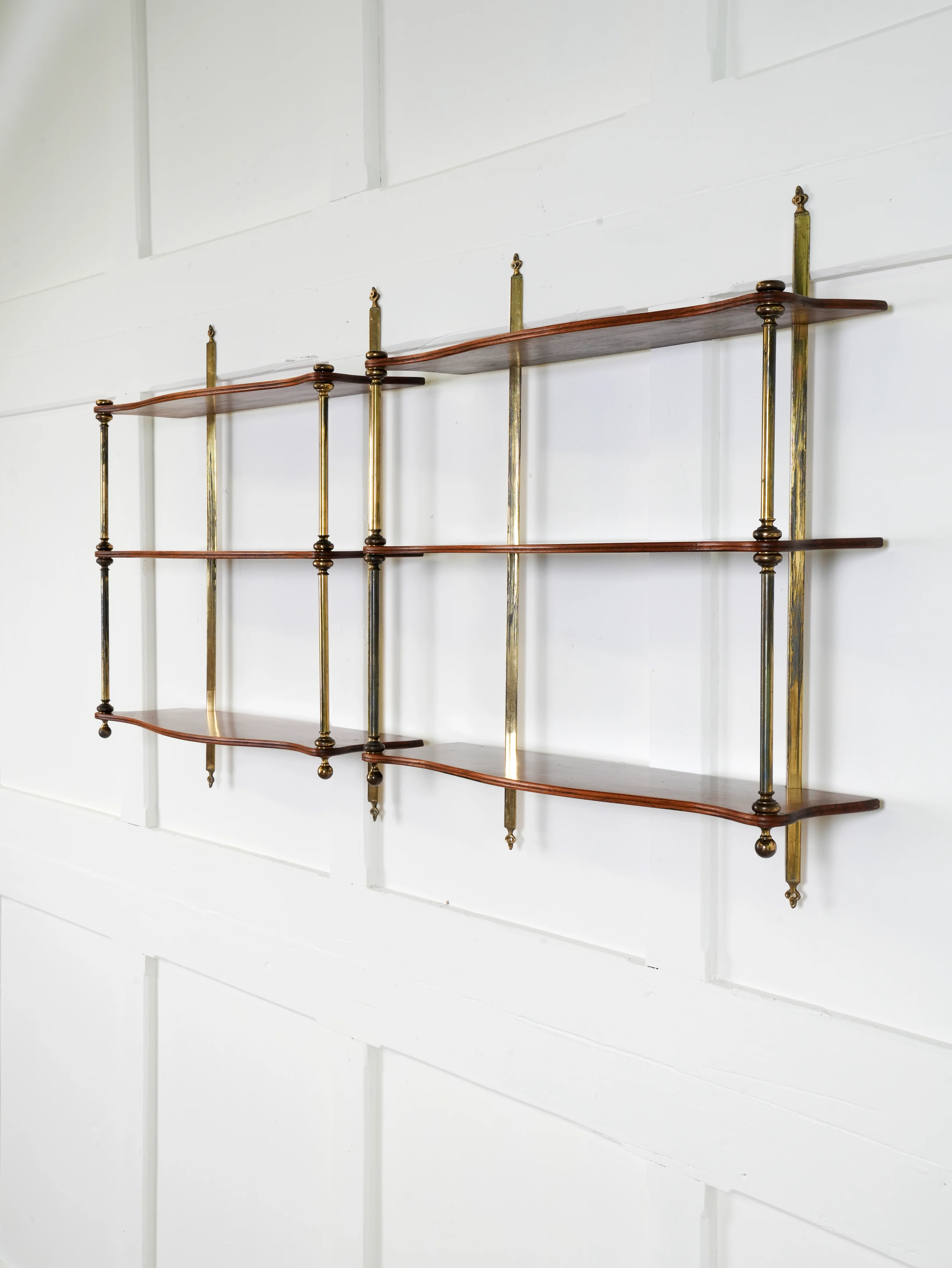 A Pair of Mahogany & Brass Hanging Shelves - Image 6