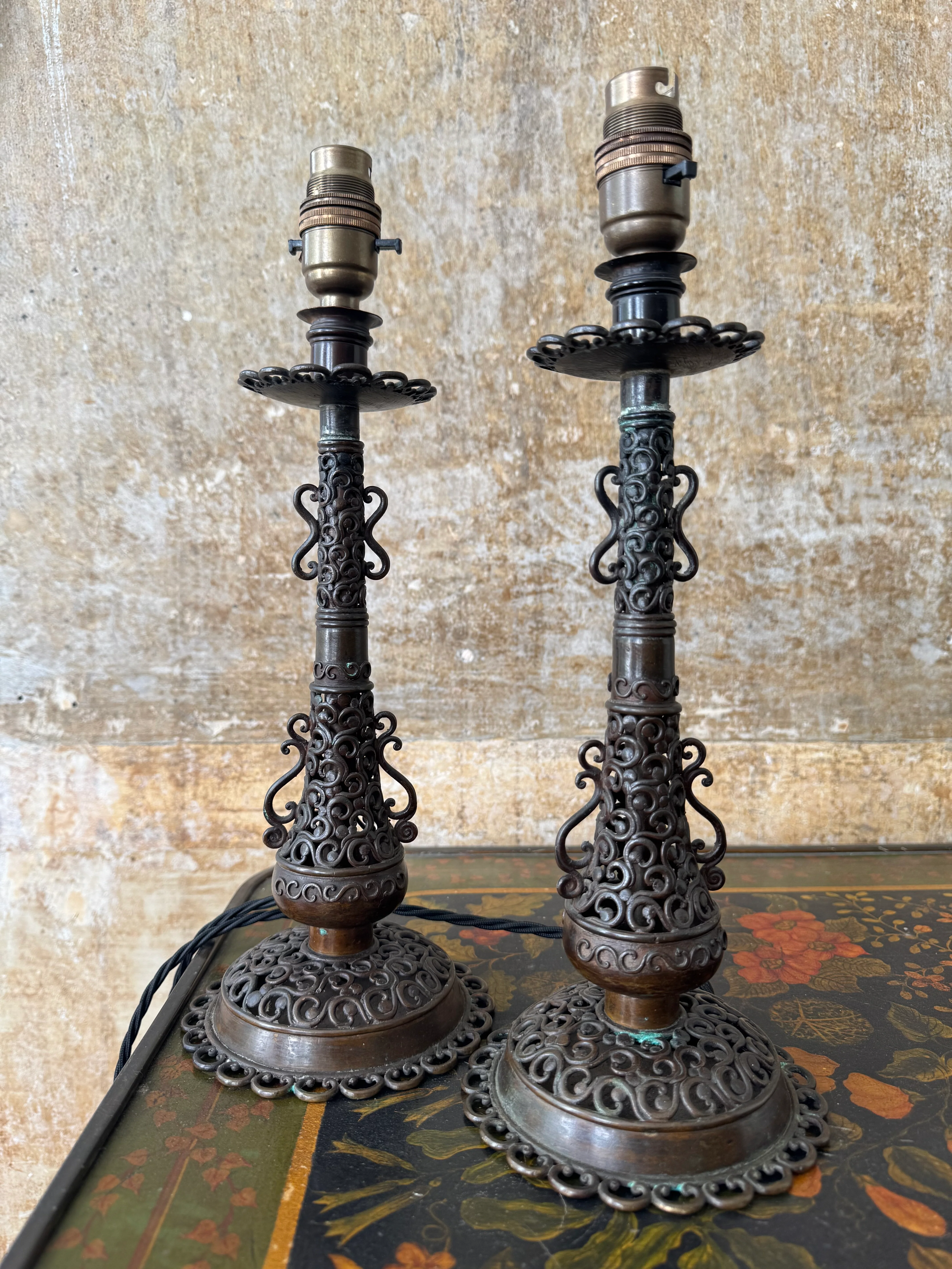 A Pair of Brass Fretwork TableLamps - Image 3