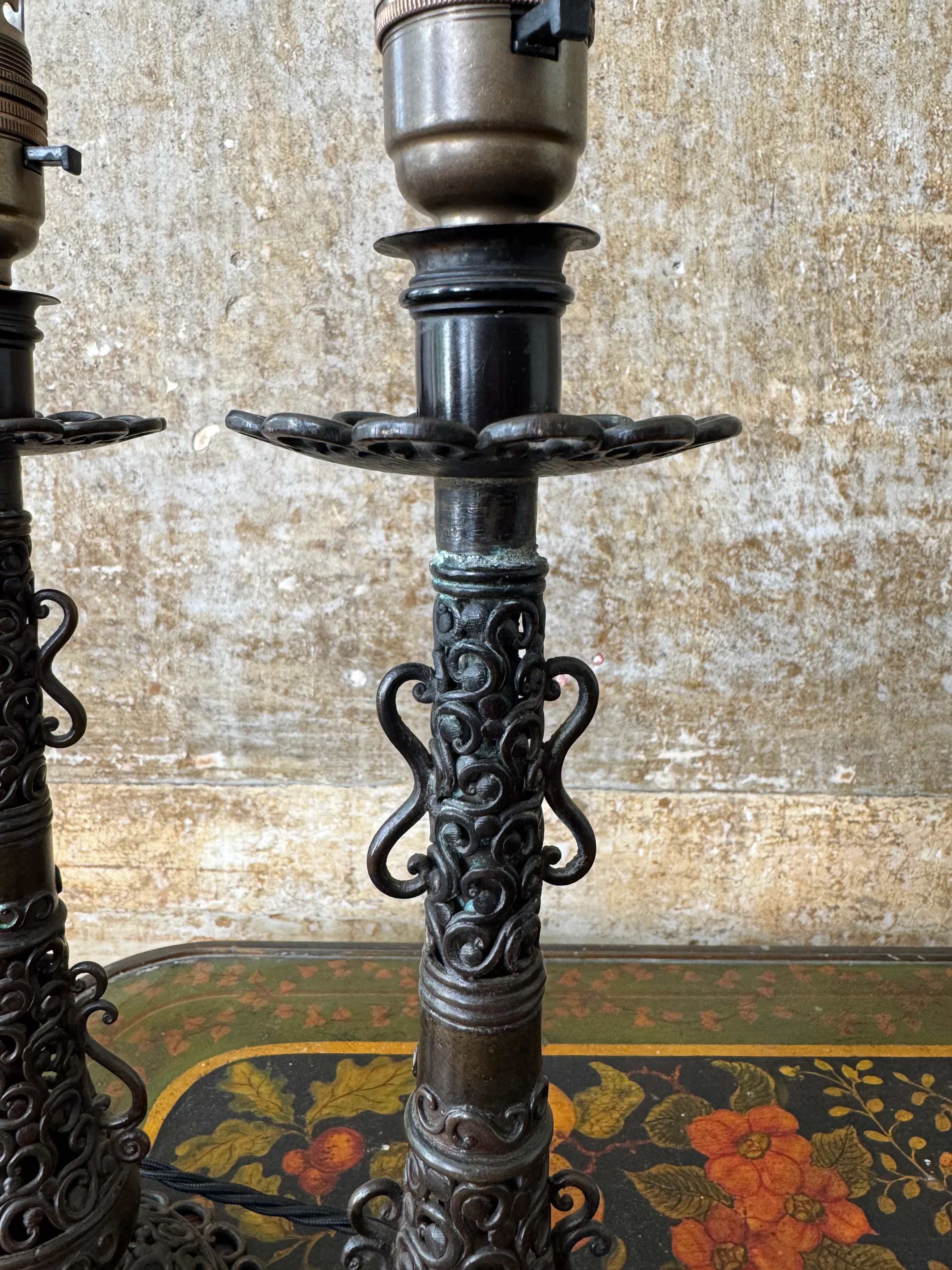A Pair of Brass Fretwork TableLamps - Image 4