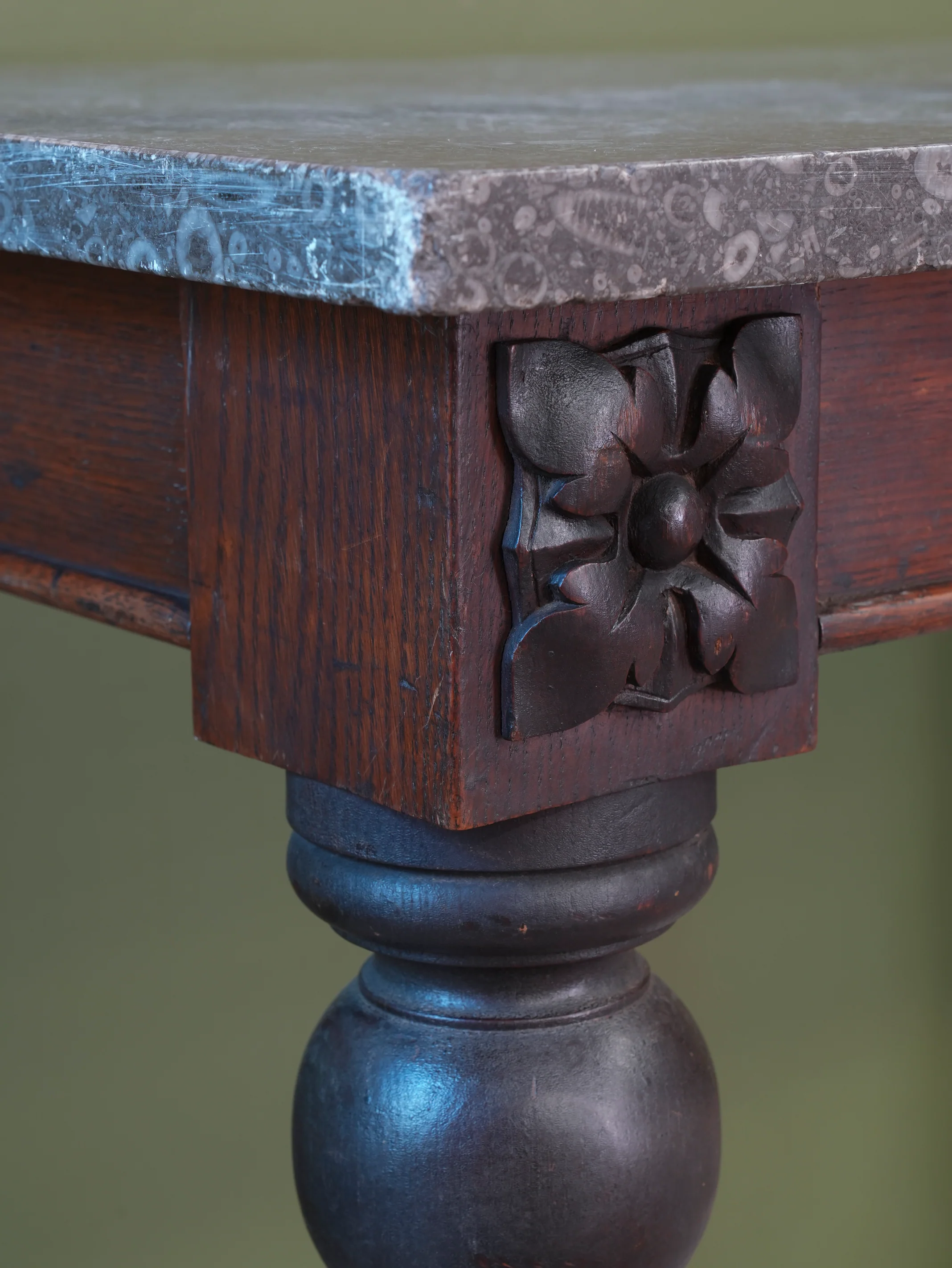 A 19thC Oak & Fossil Marble Console Table - Image 9