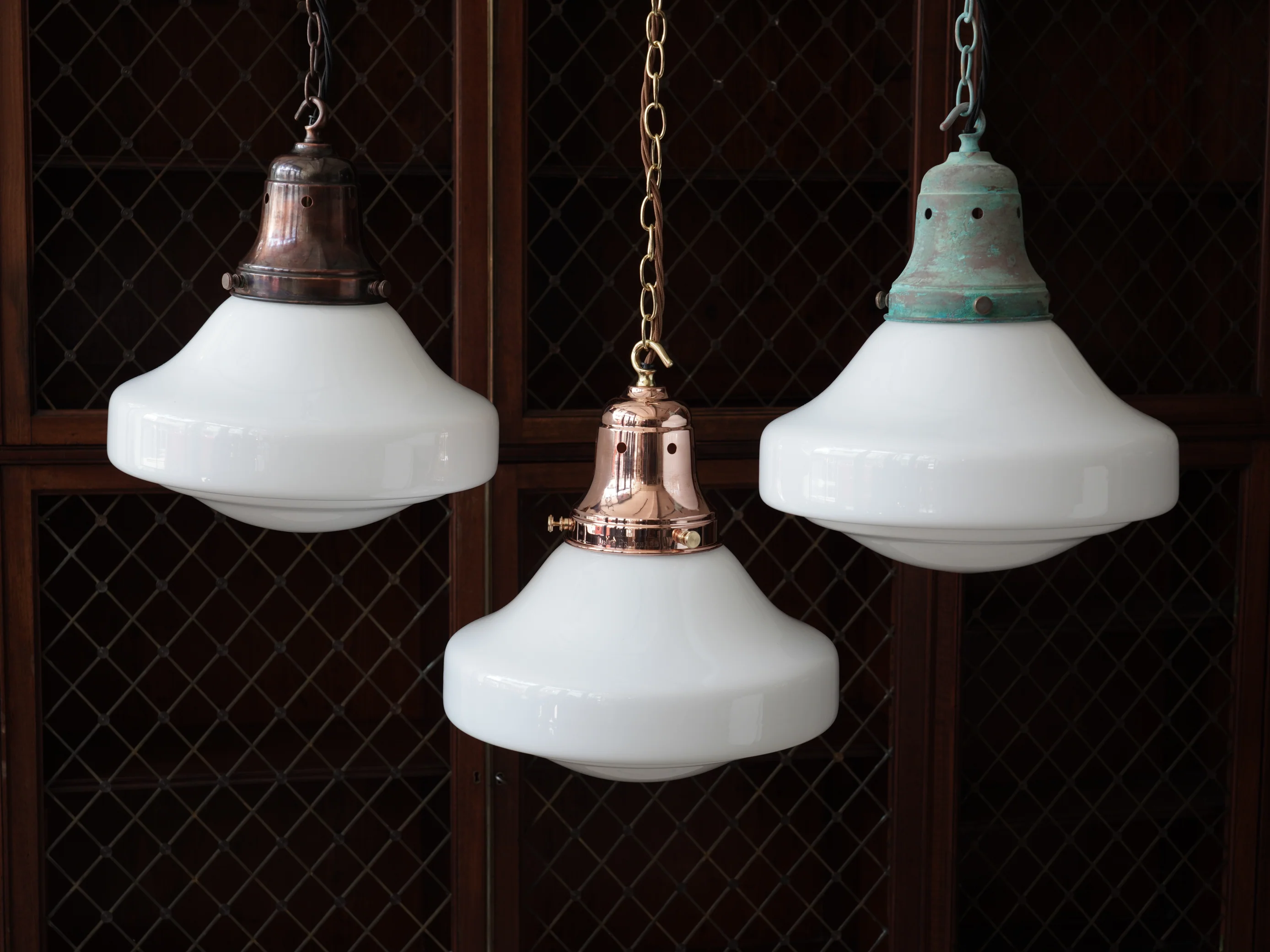 The Ellis Opaline Glass Pendant Light in Patinated Copper - Image 13