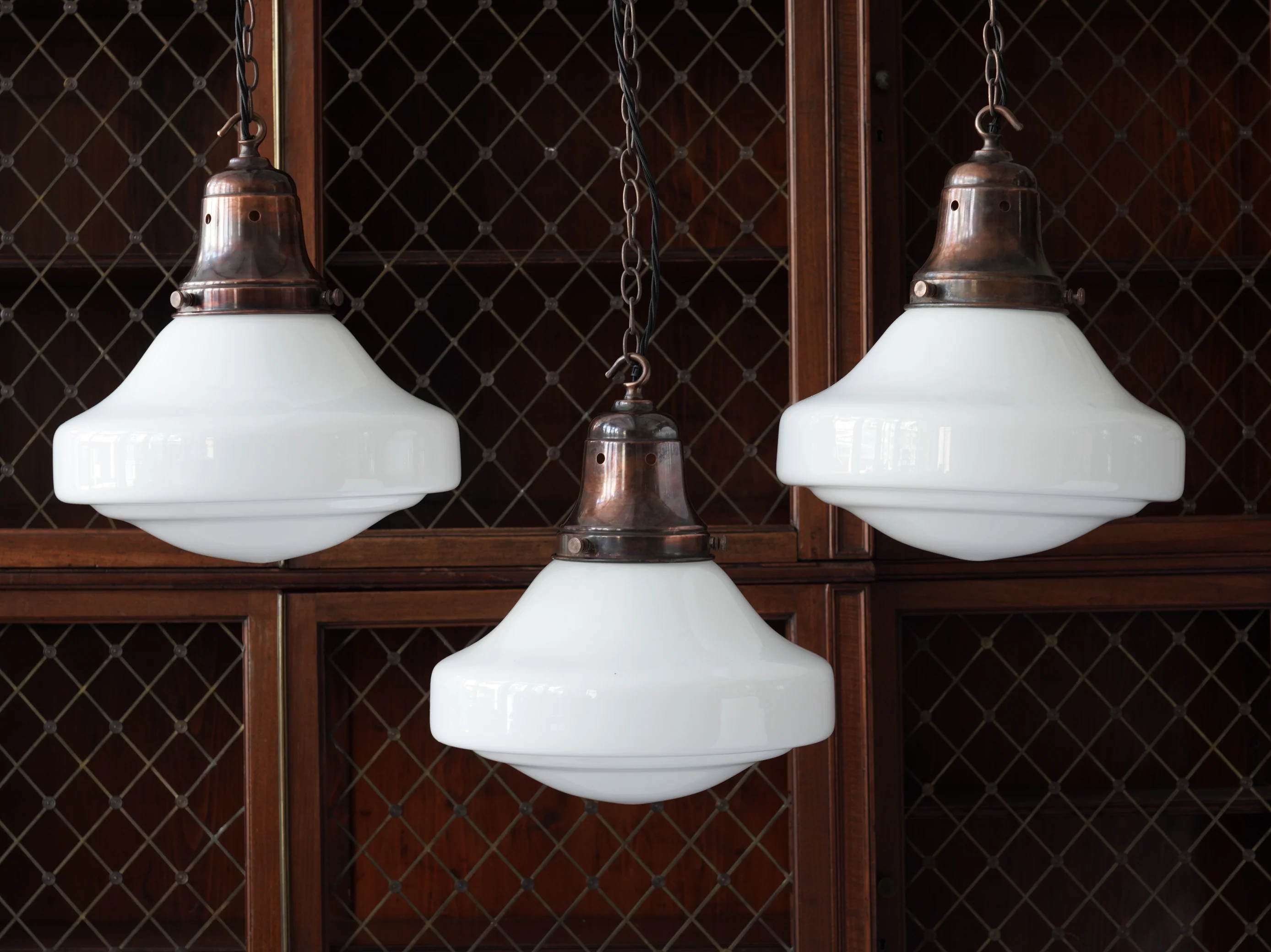 The Ellis Opaline Glass Pendant Light in Patinated Copper - Image 6