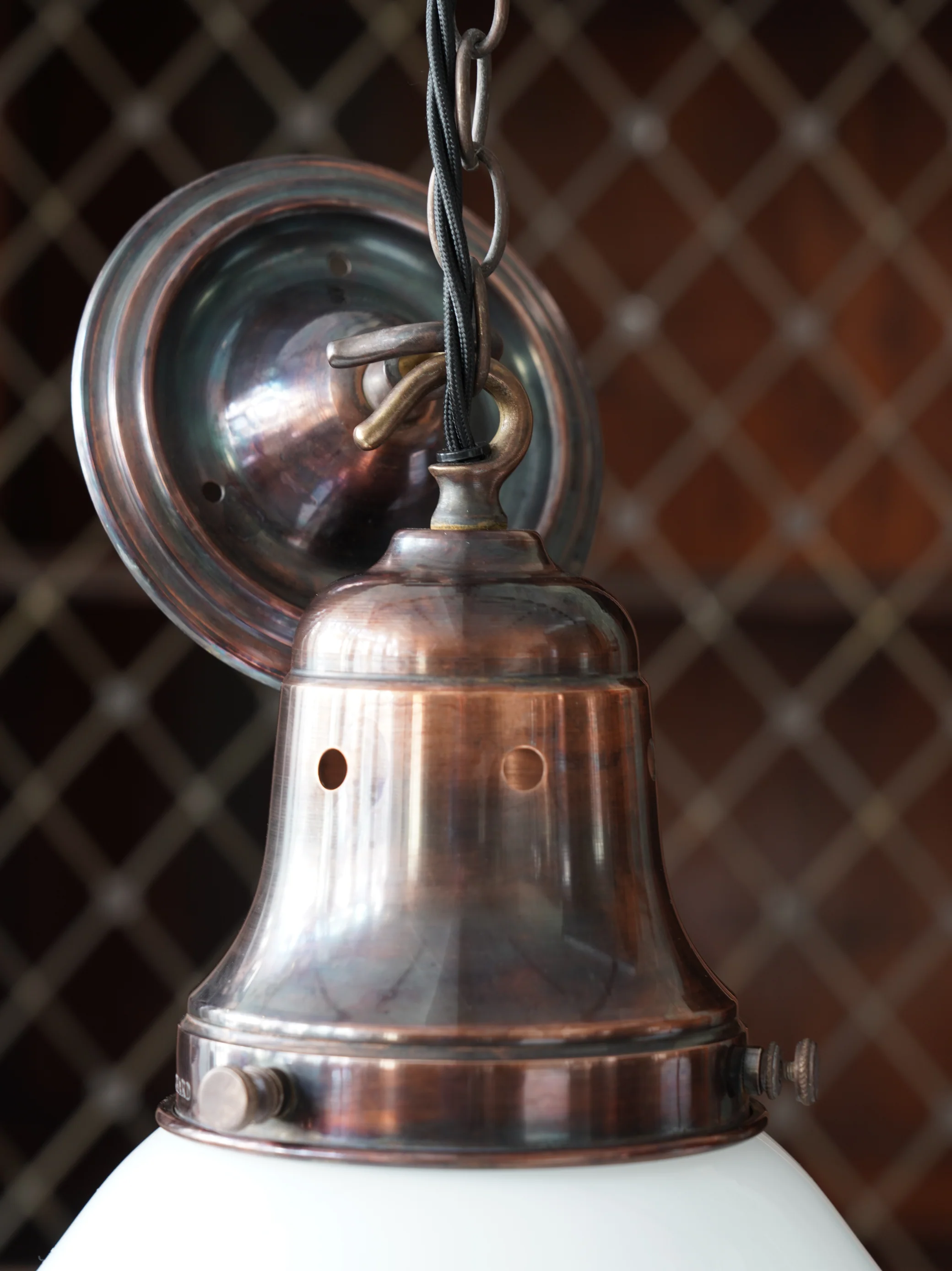 The Ellis Opaline Glass Pendant Light in Patinated Copper - Image 8