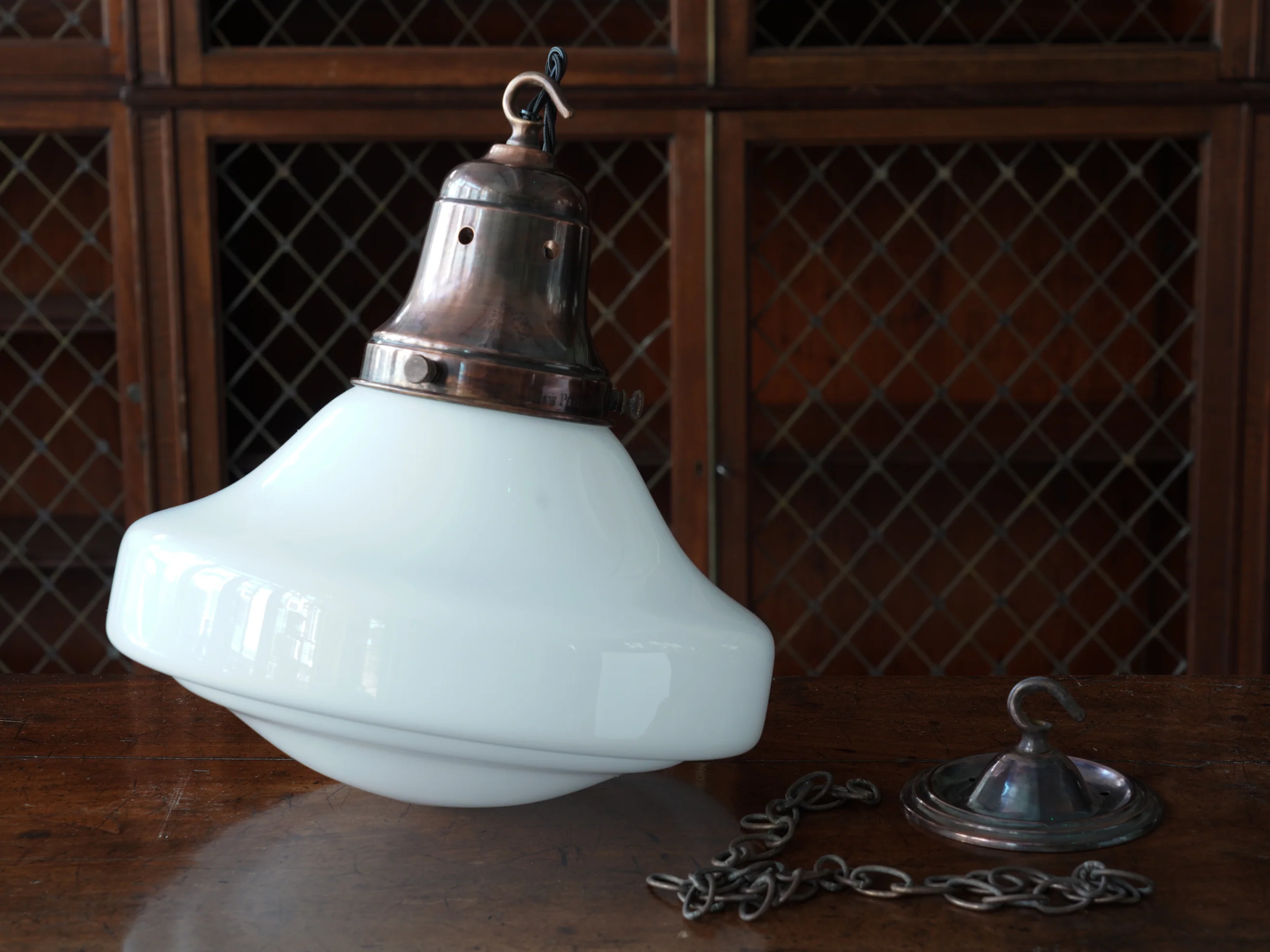 The Ellis Opaline Glass Pendant Light in Patinated Copper - Image 9