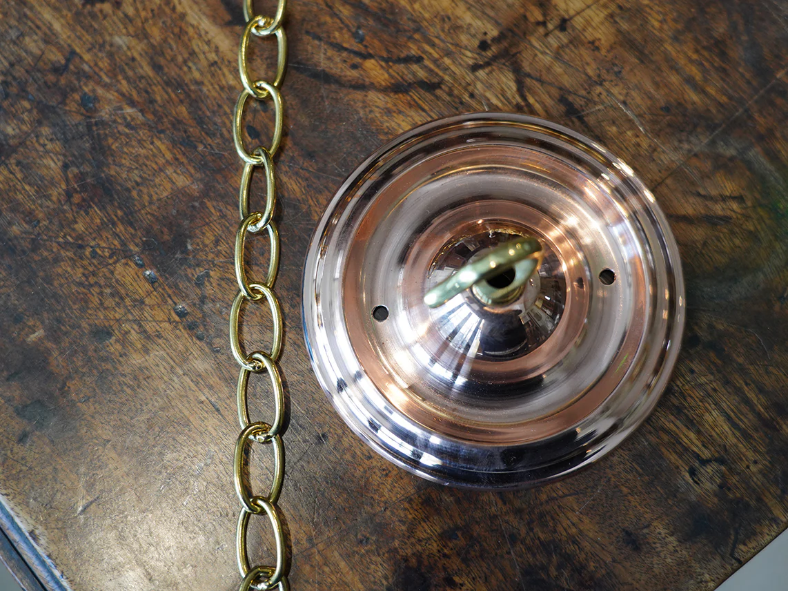 The Capel Mawr Opaline Glass Pendant in Polished Copper - Image 10