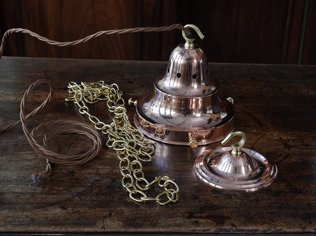 The Capel Mawr Opaline Glass Pendant in Polished Copper - Image 12