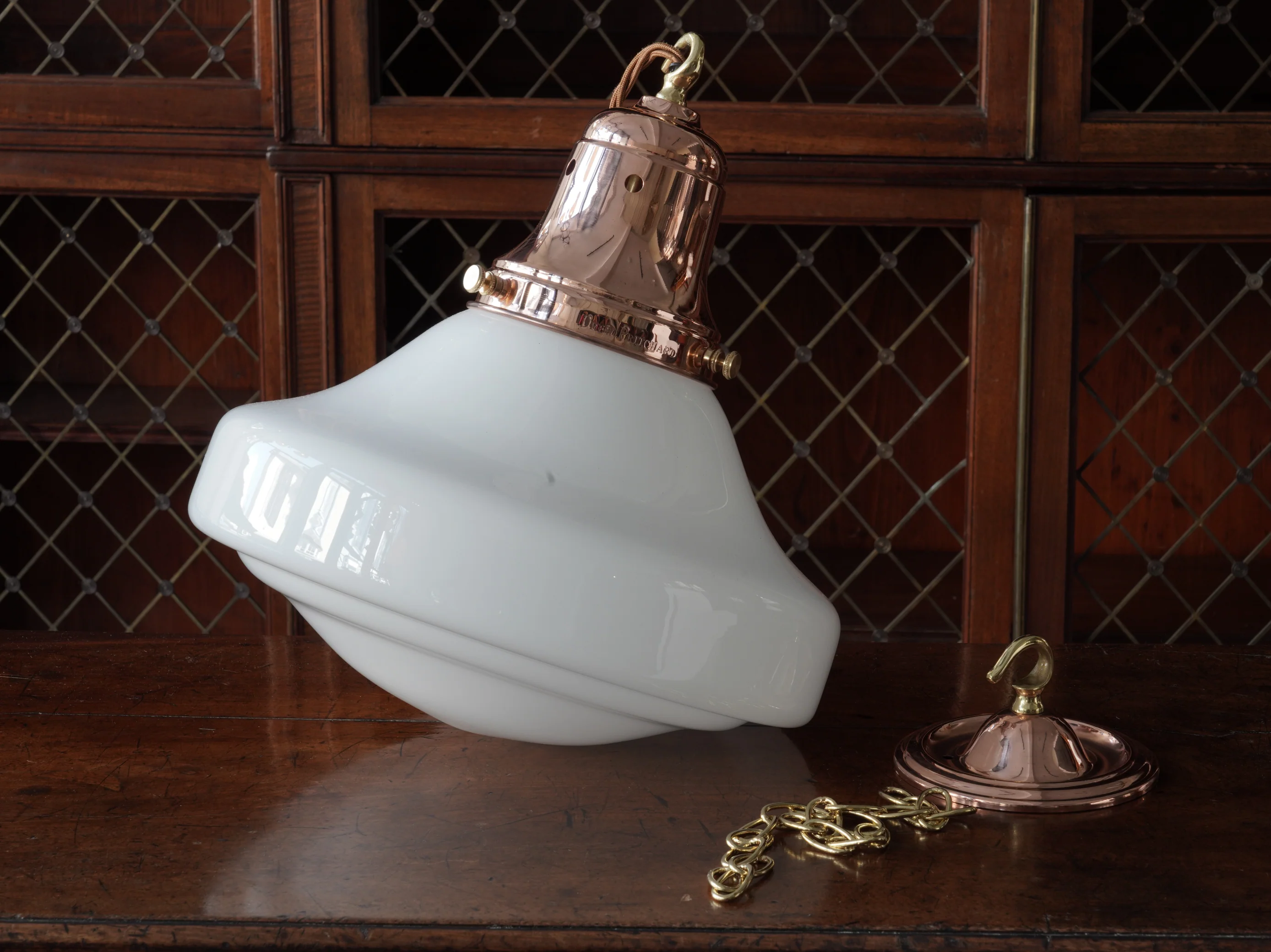 The Ellis Opaline Glass Pendant in Polished Copper - Image 6