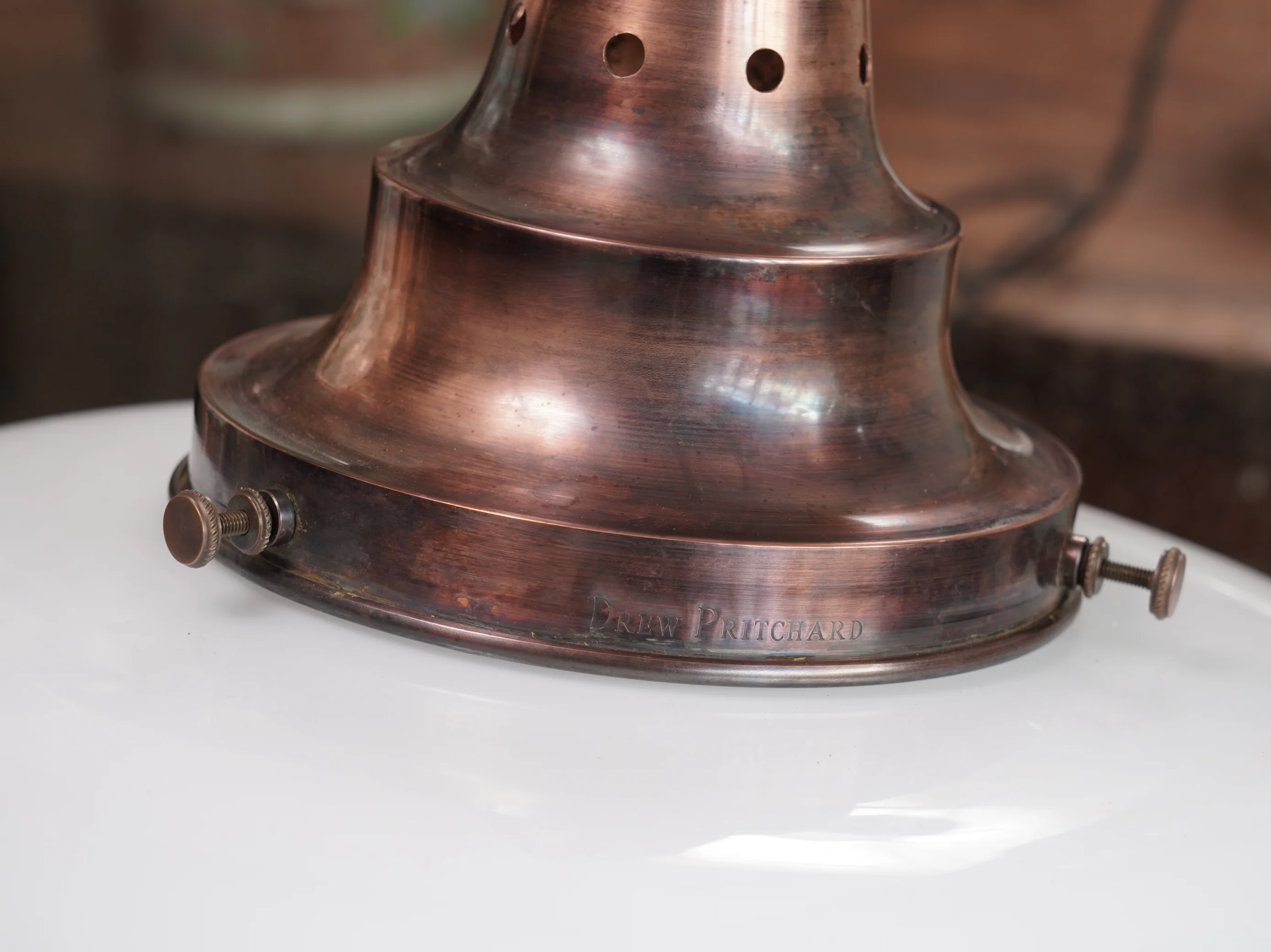 The Capel Bach Opaline Glass Pendant in Patinated Copper - Image 15