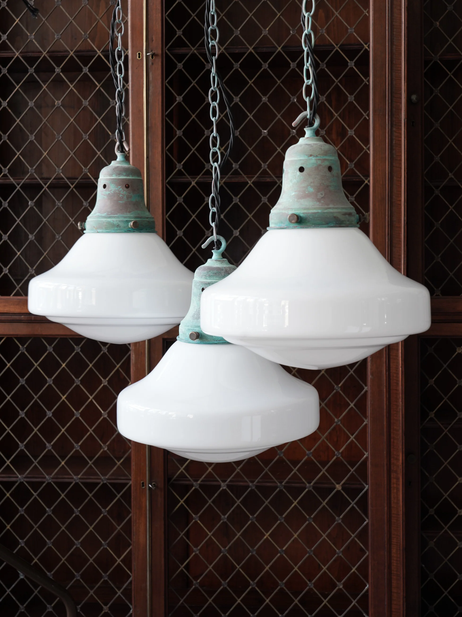 Ellis Opaline Glass Pendant Light in Verdigris - Image 2