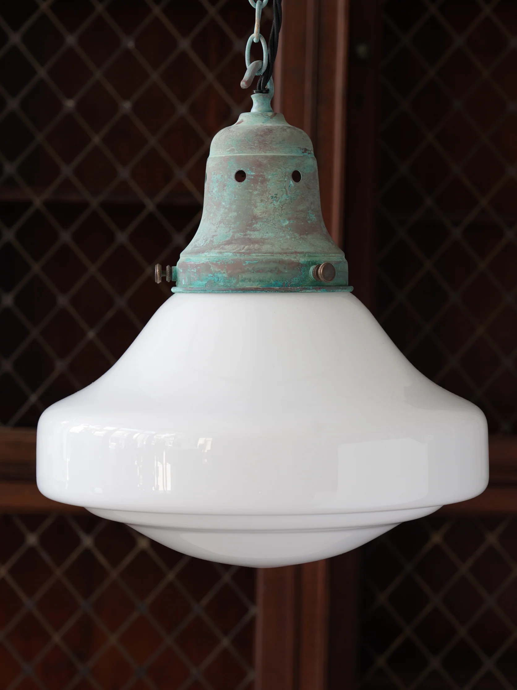 Ellis Opaline Glass Pendant Light in Verdigris - Image 6