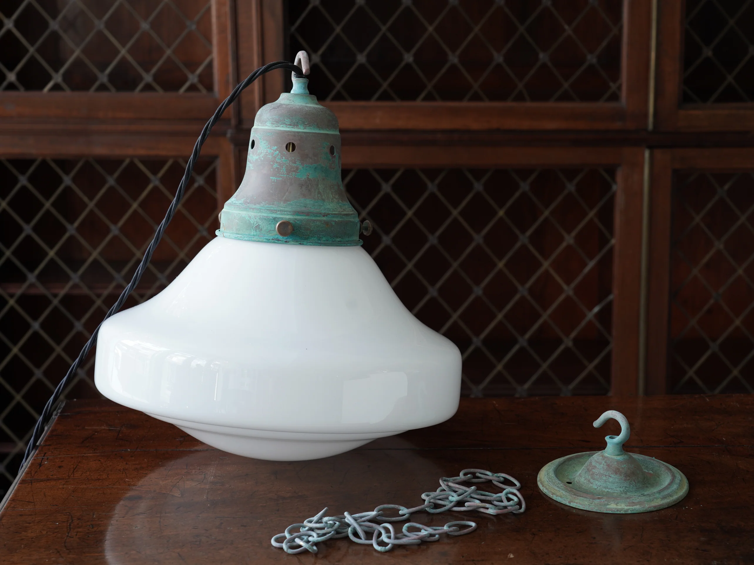 Ellis Opaline Glass Pendant Light in Verdigris - Image 8