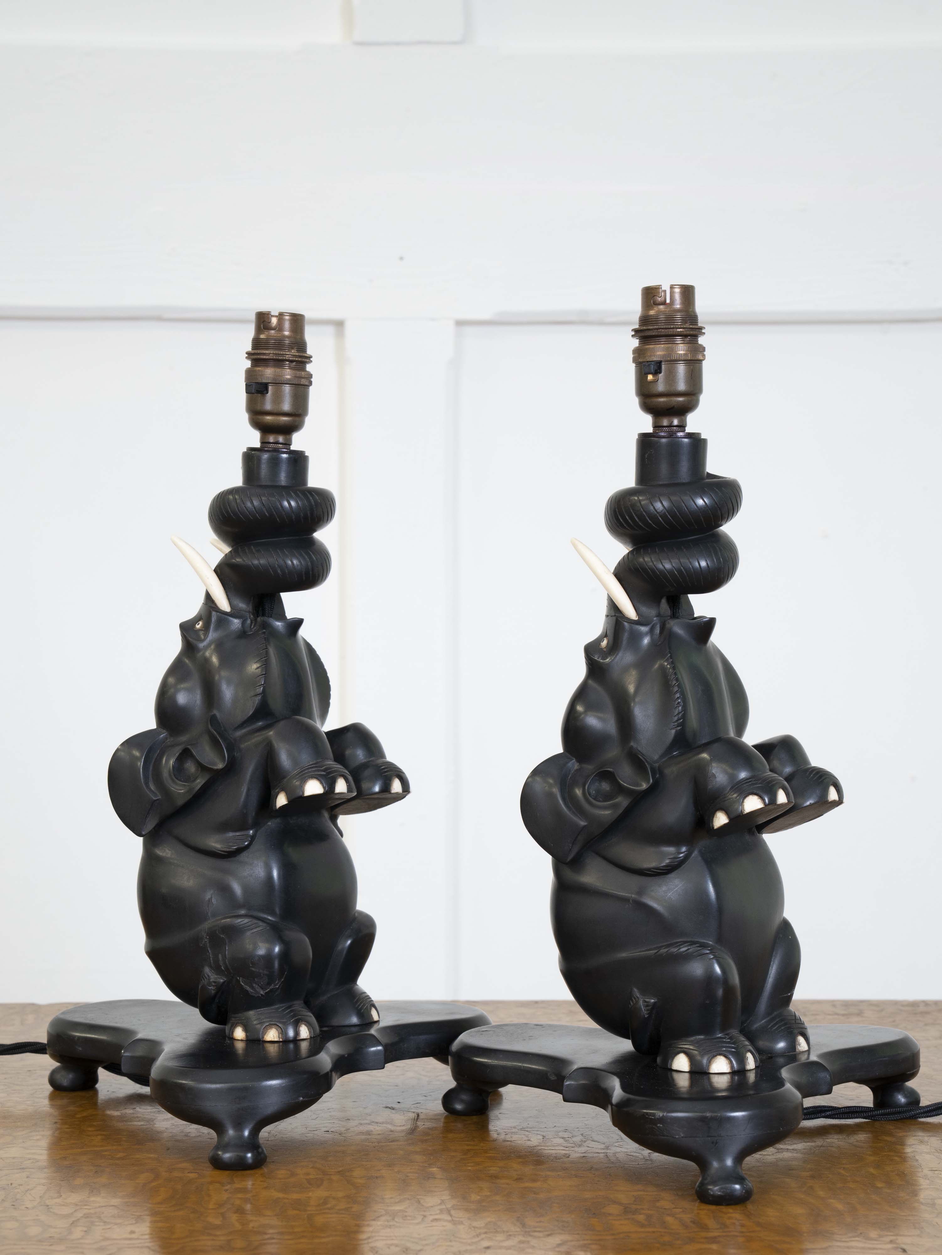 A Pair of Ebony Ceylonese Elephant Table Lights - Image 15