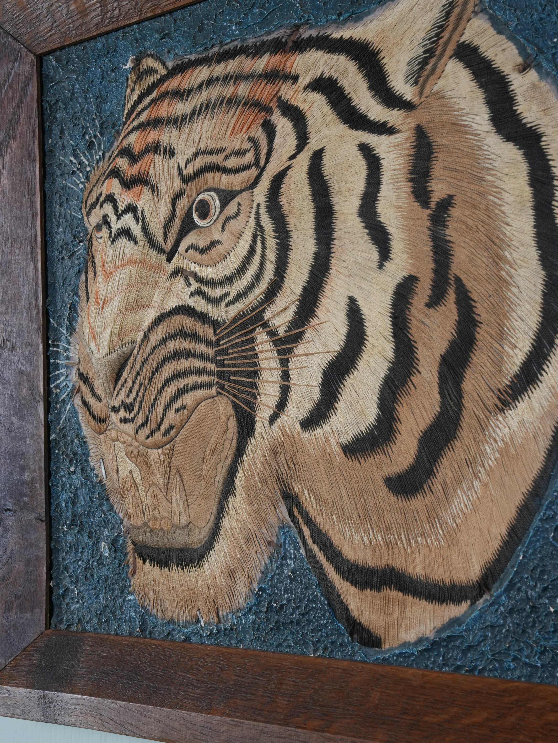 A Pair of Framed Silk Embroideries of Tigers Heads - Image 17