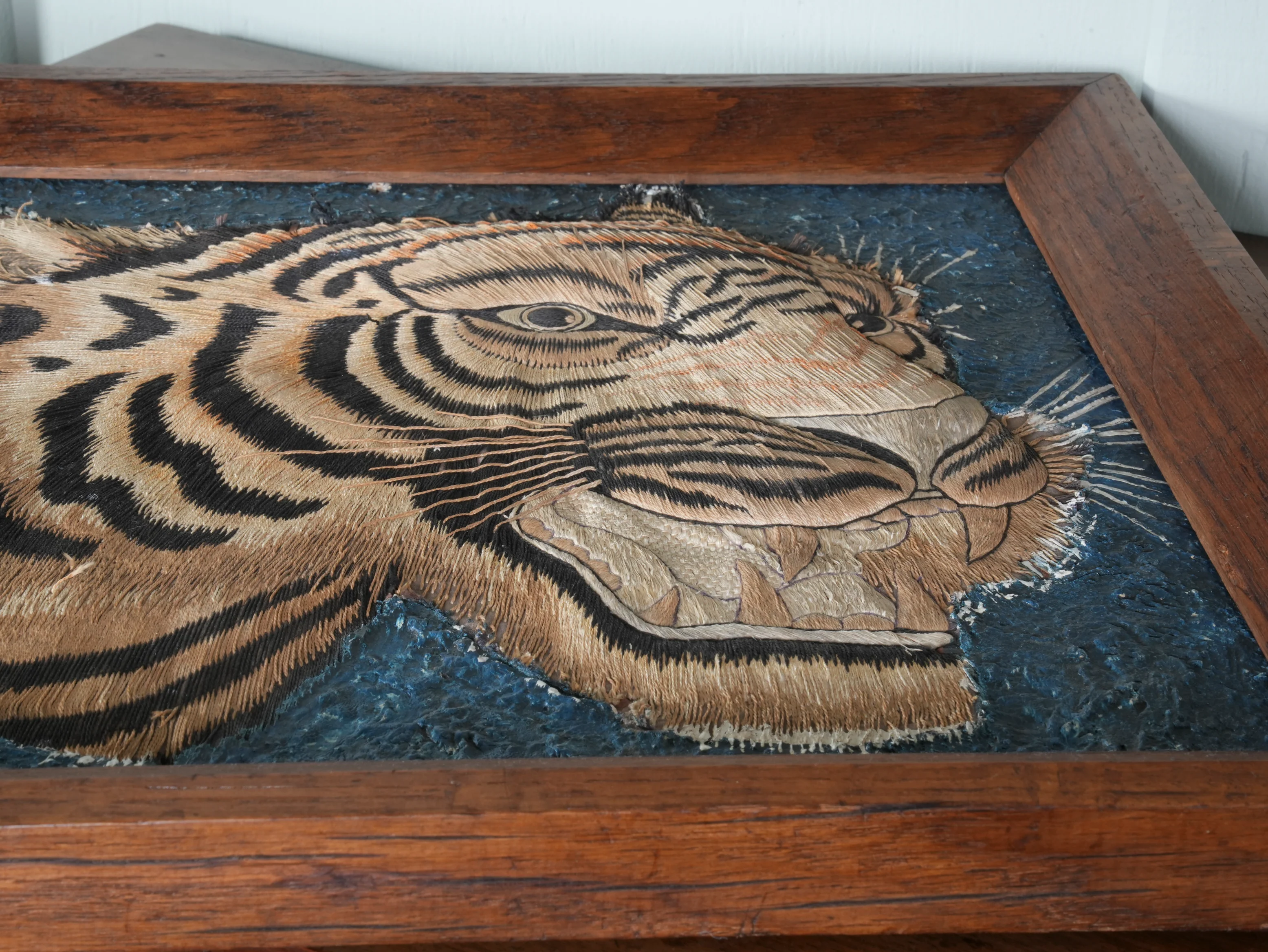 A Pair of Framed Silk Embroideries of Tigers Heads - Image 18