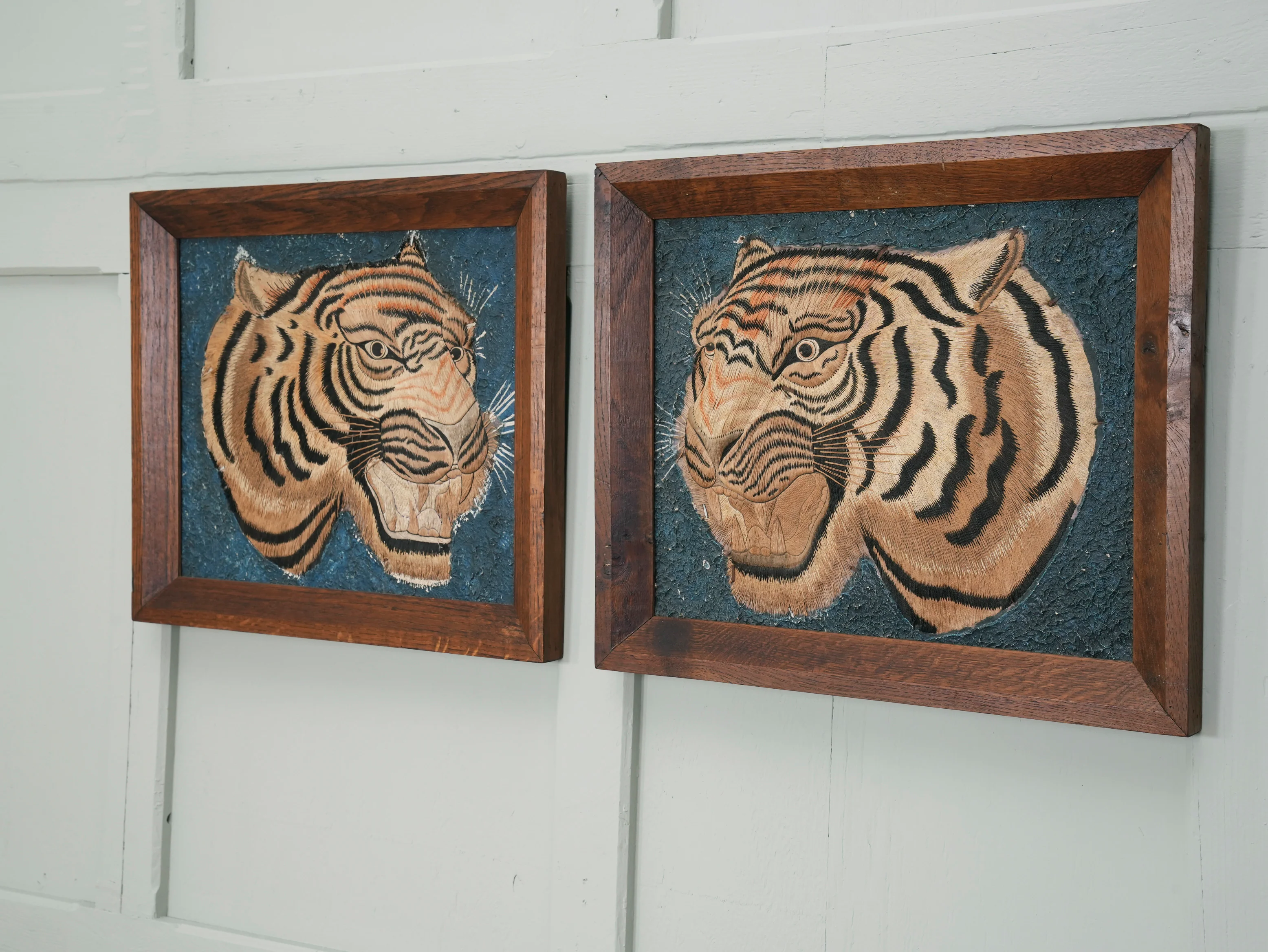 A Pair of Framed Silk Embroideries of Tigers Heads - Image 7
