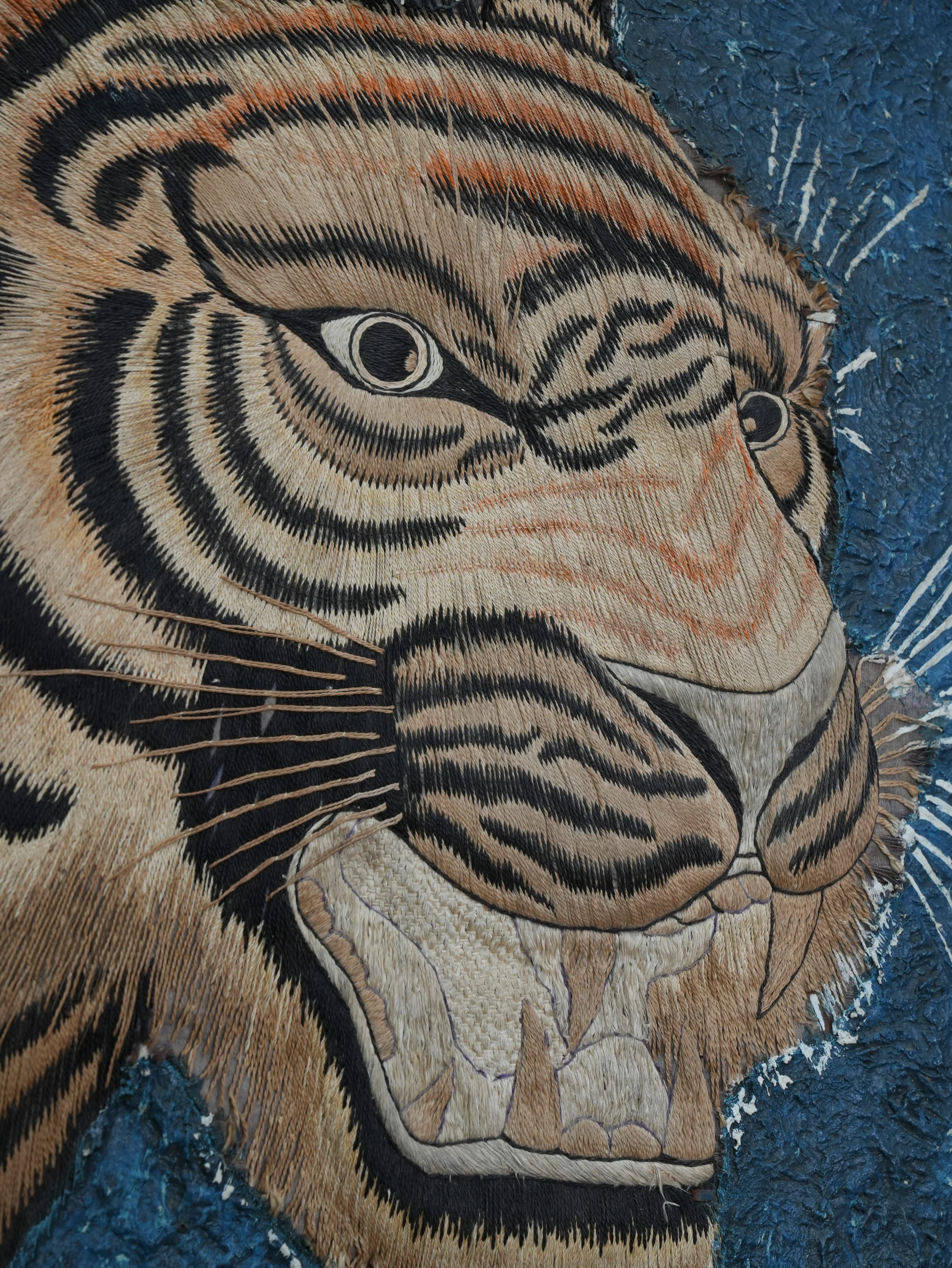 A Pair of Framed Silk Embroideries of Tigers Heads - Image 9