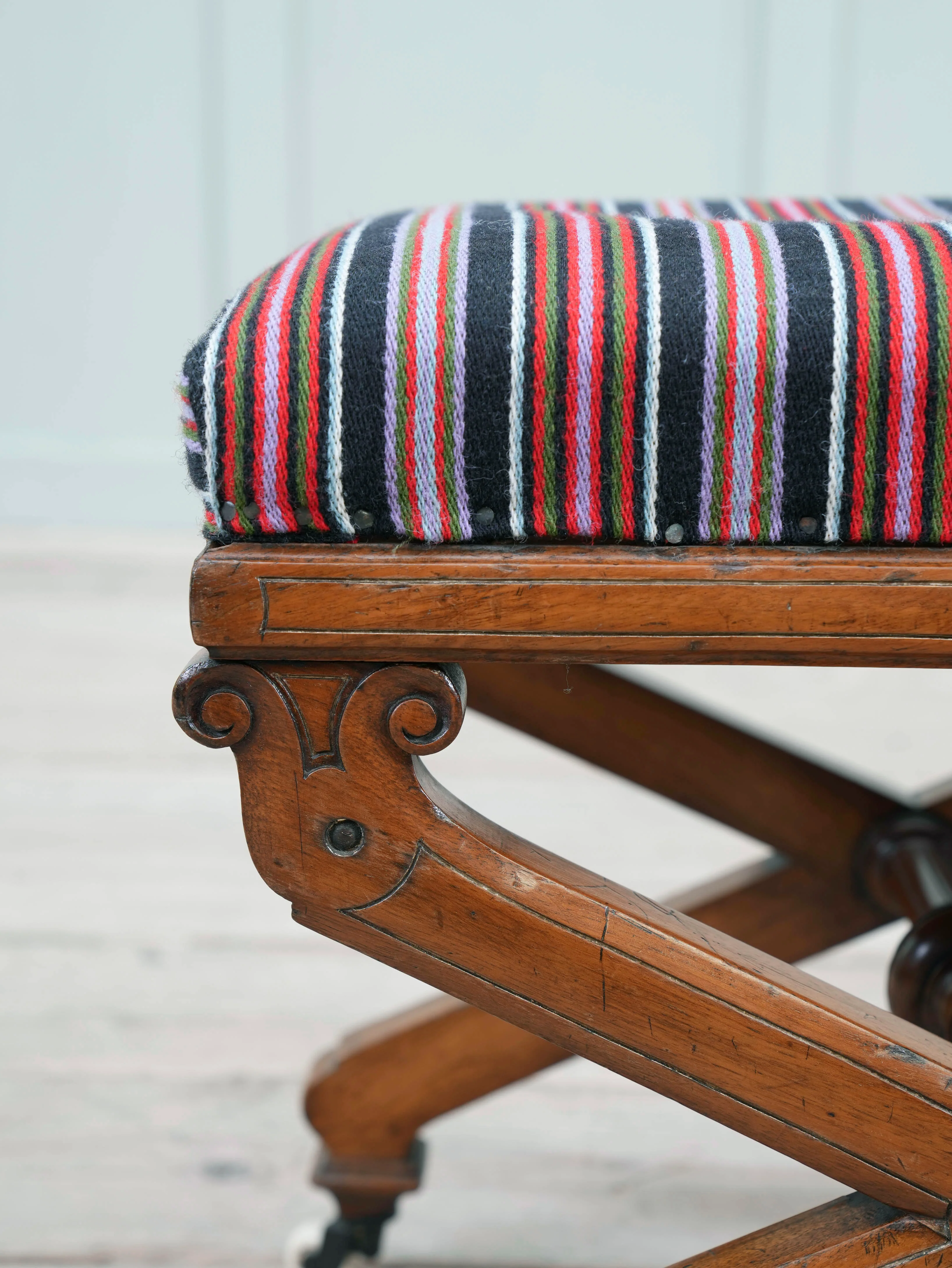 A 19th Century Walnut X Frame Stool - Image 7