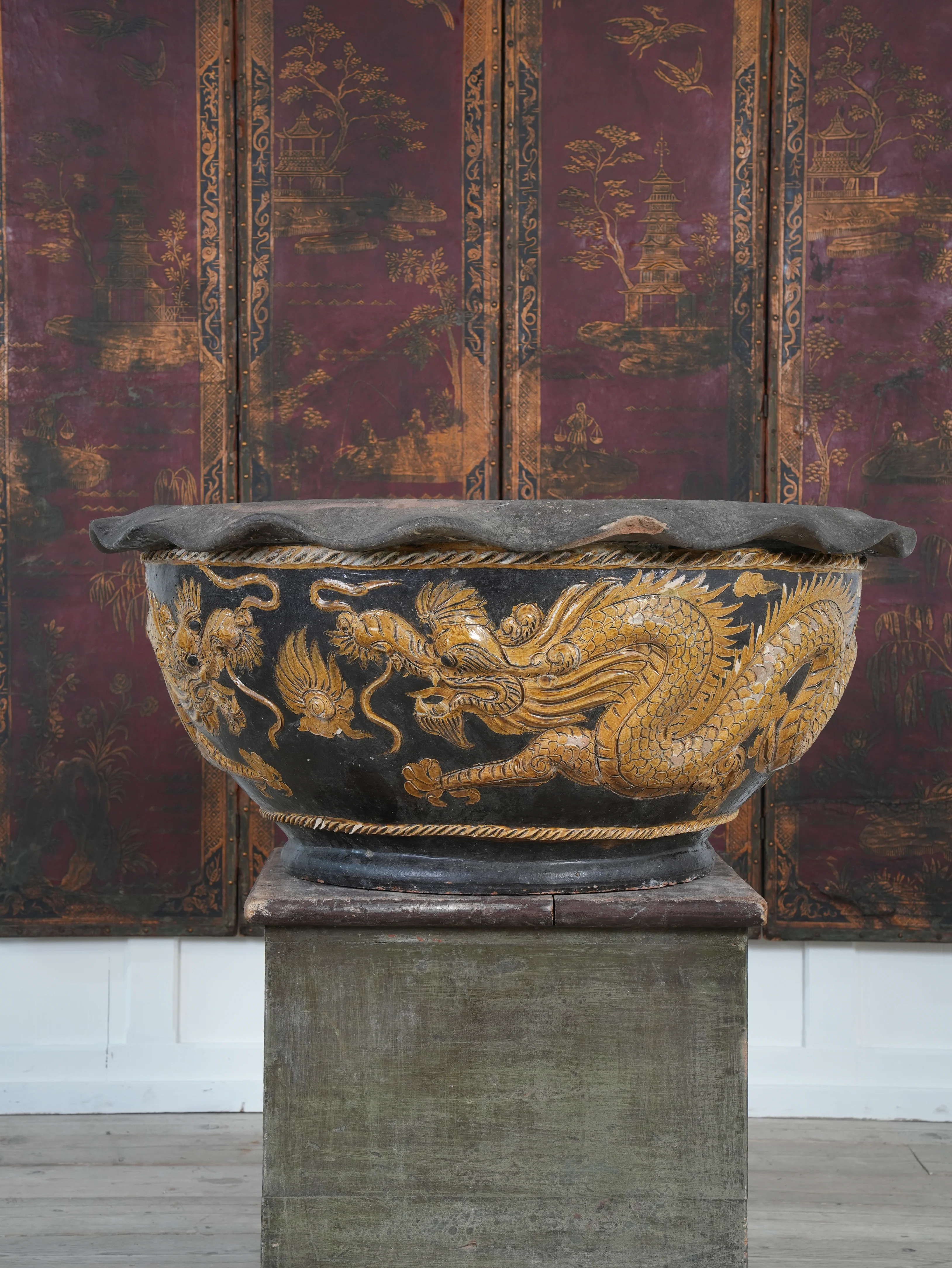 A Large Glazed Terracotta Dragon Bowl - Image 2