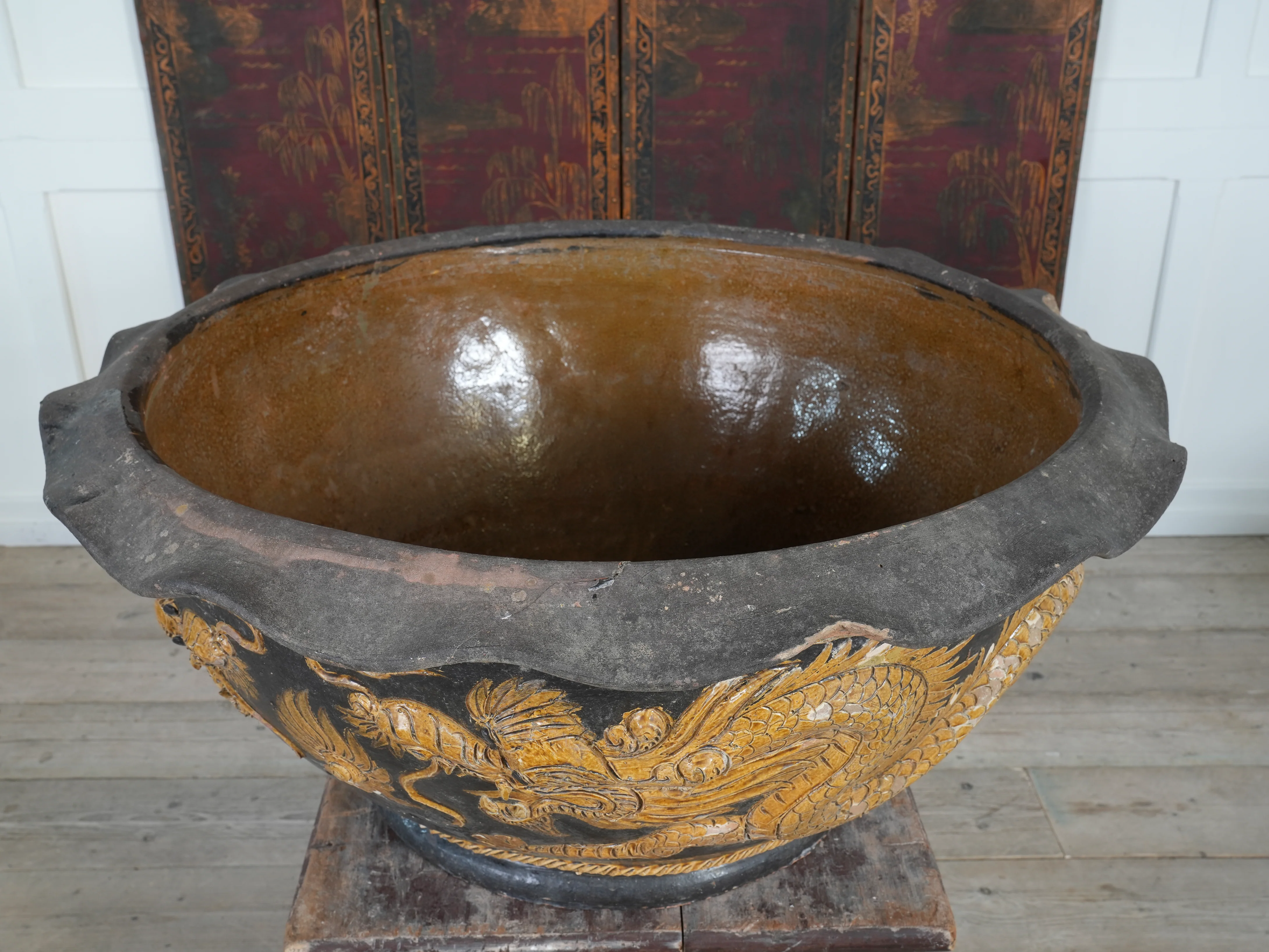 A Large Glazed Terracotta Dragon Bowl - Image 7