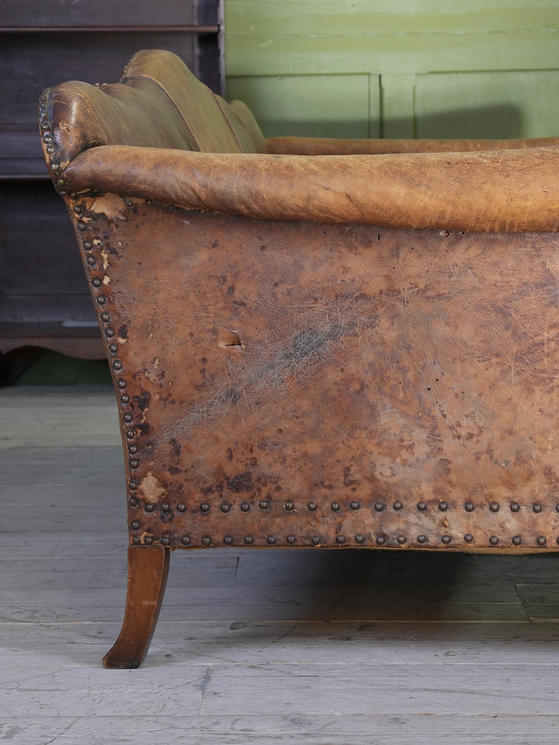 A Large Leather Camelback Sofa - Image 20