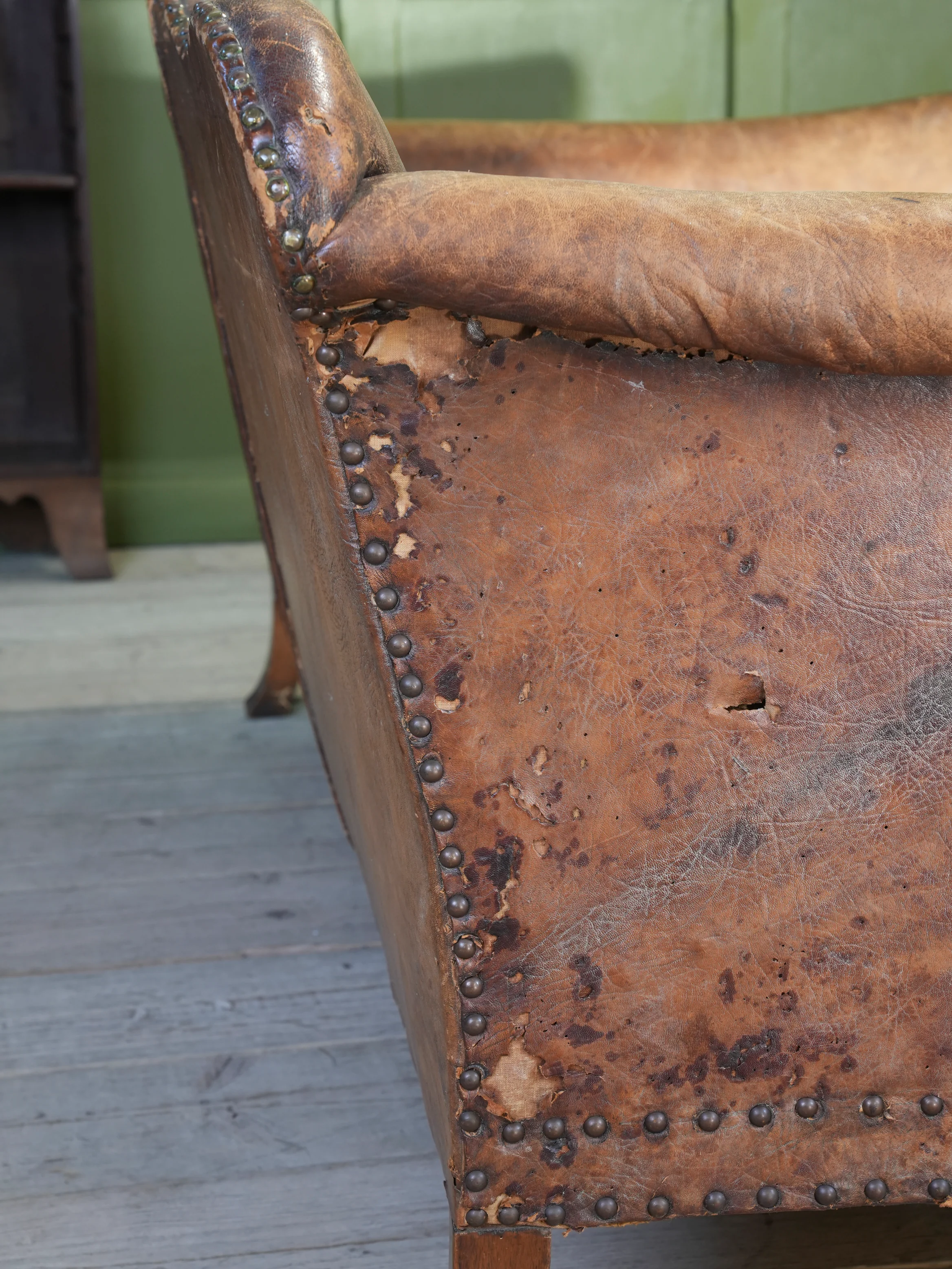 A Large Leather Camelback Sofa - Image 21