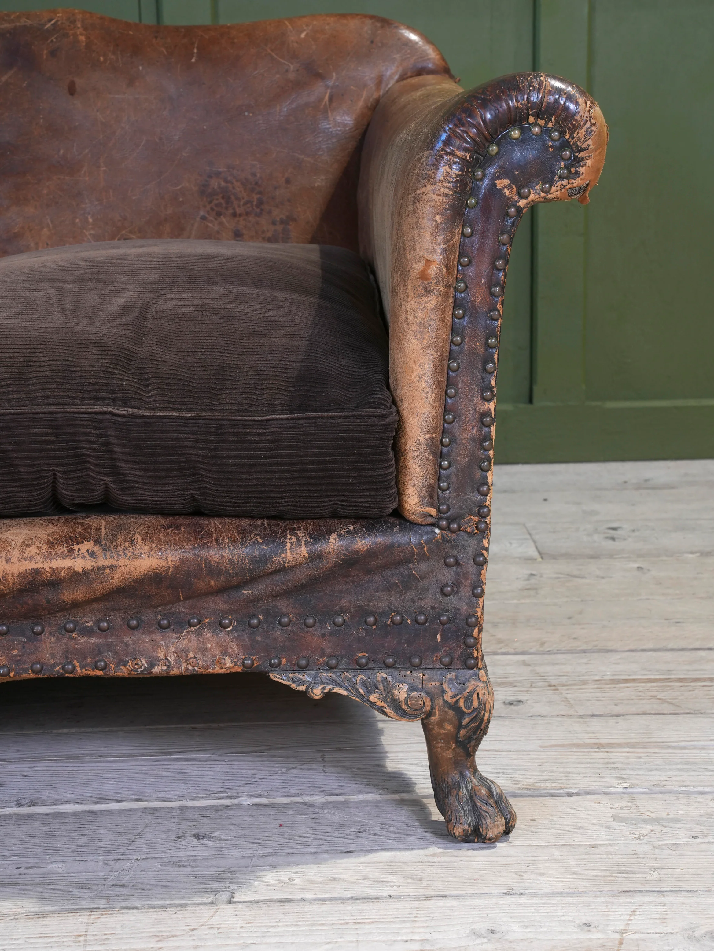 A Large Leather Camelback Sofa - Image 6