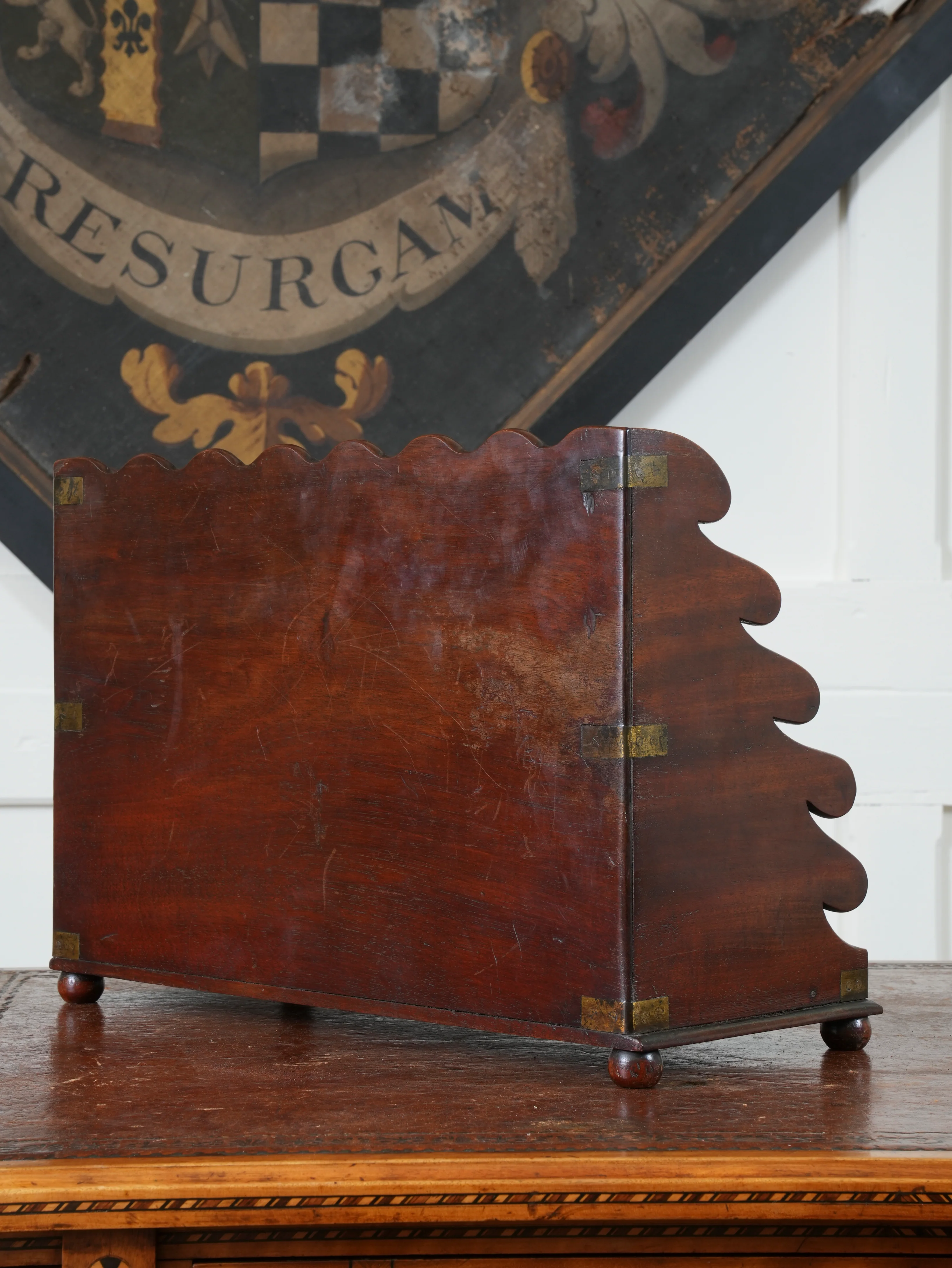 A Brass Bound Mahogany Campaign Desk Top Stationary Rack - Image 7
