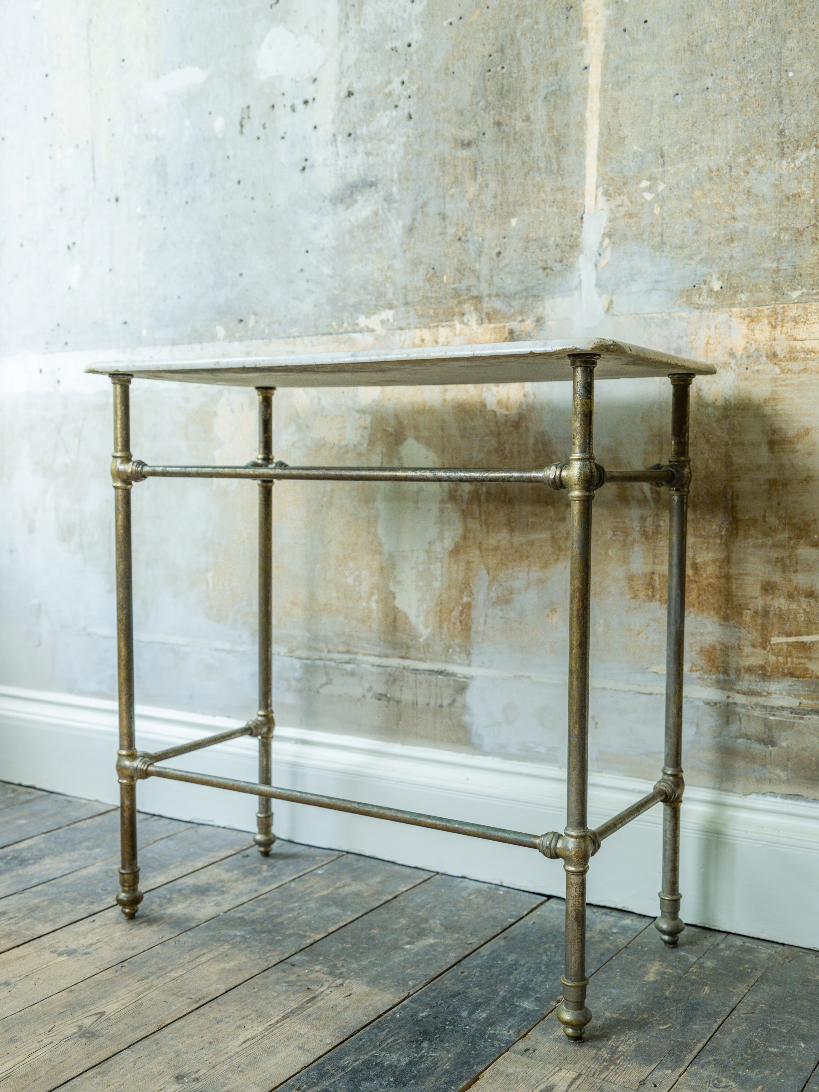 A Marble & Nickel Plated Brass Console Table - Image 5