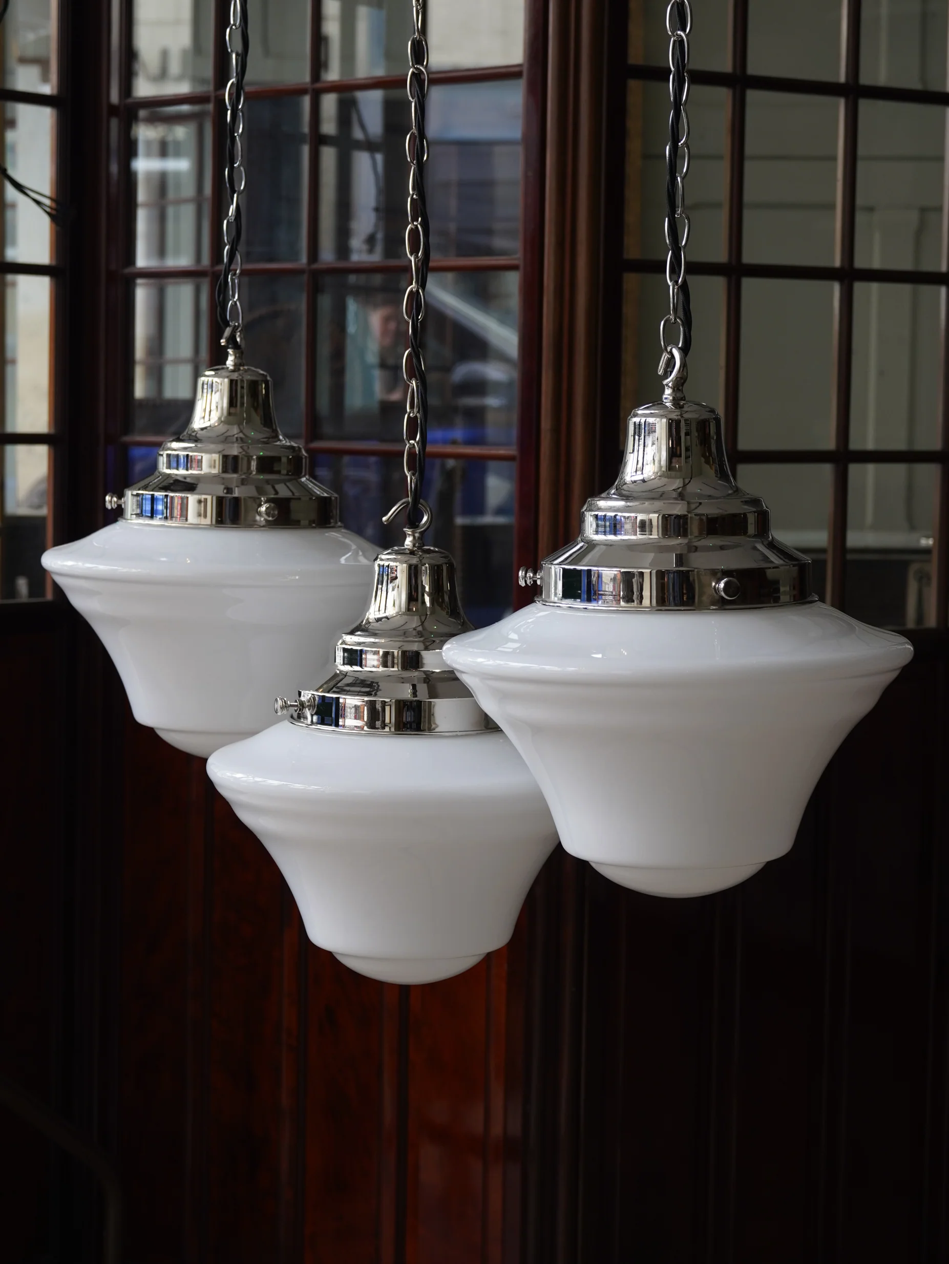 The Draughtsman Opaline Glass Pendant Light in Nickel - Image 5