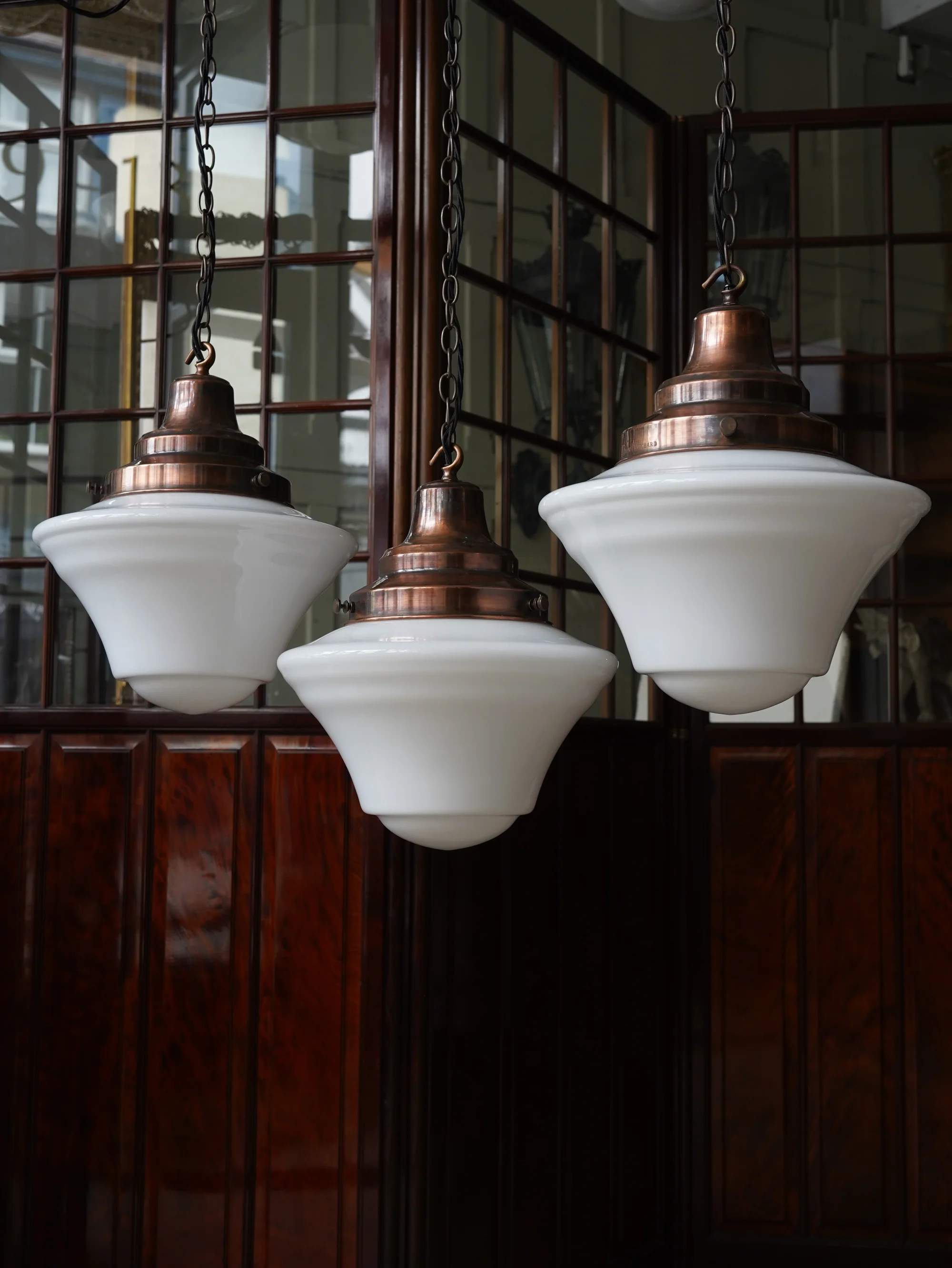 The Draughtsman Opaline Glass Pendant in Patinated Copper - Image 12