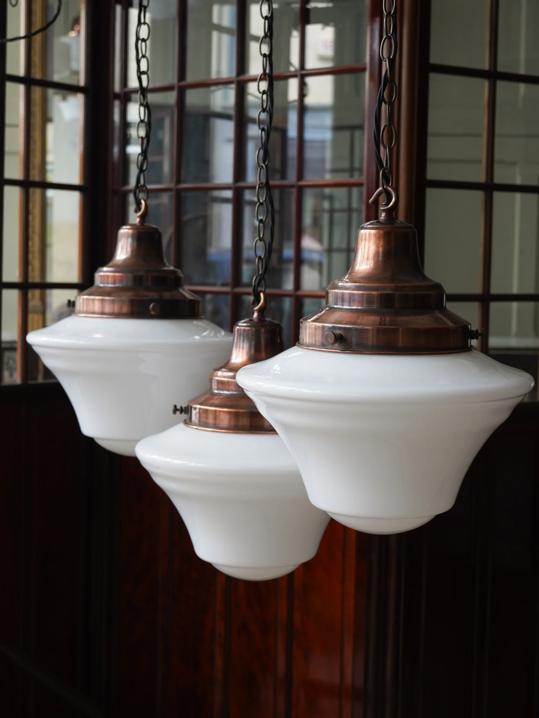The Draughtsman Opaline Glass Pendant in Patinated Copper - Image 13