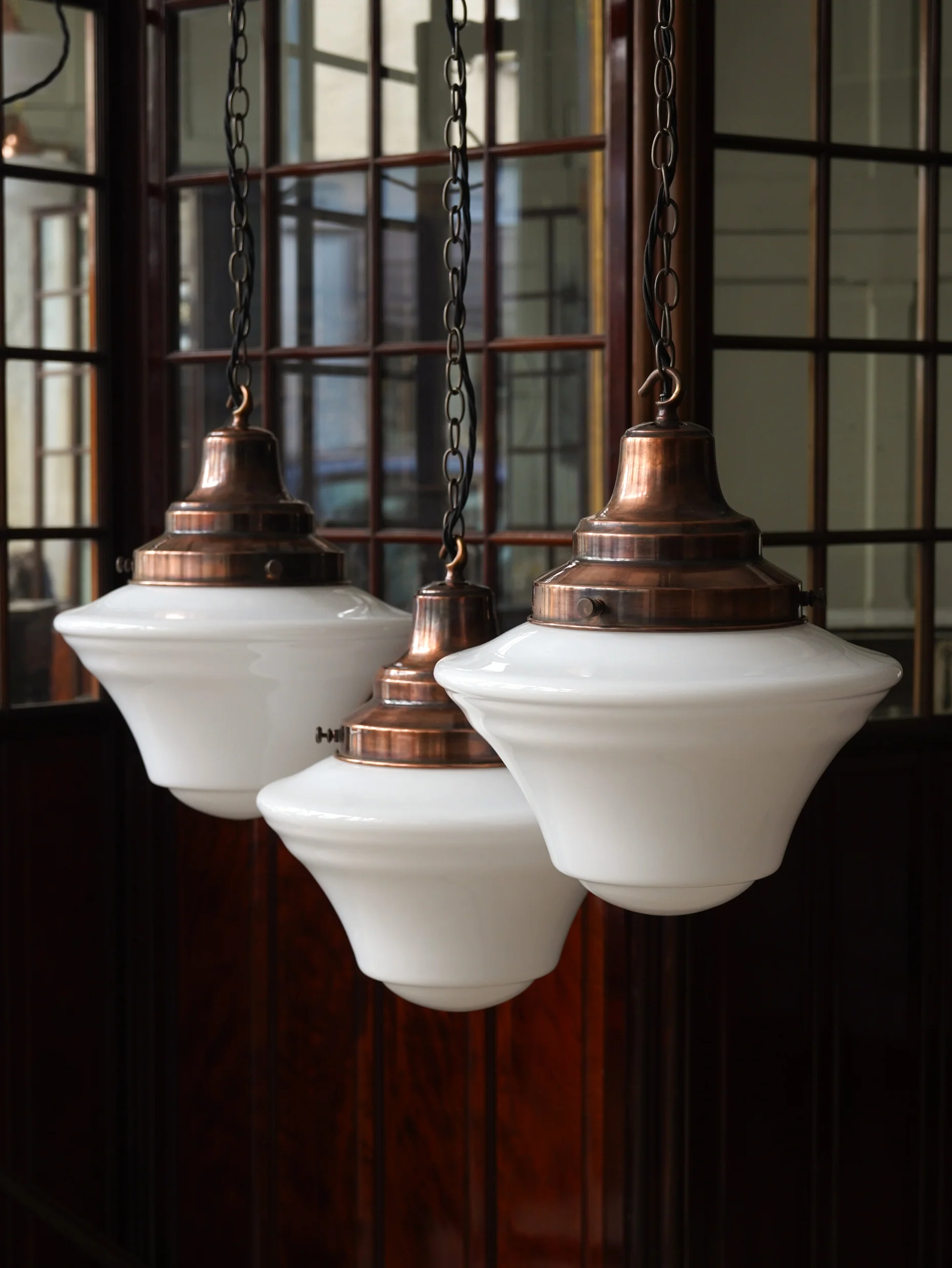 The Draughtsman Opaline Glass Pendant in Patinated Copper - Image 2