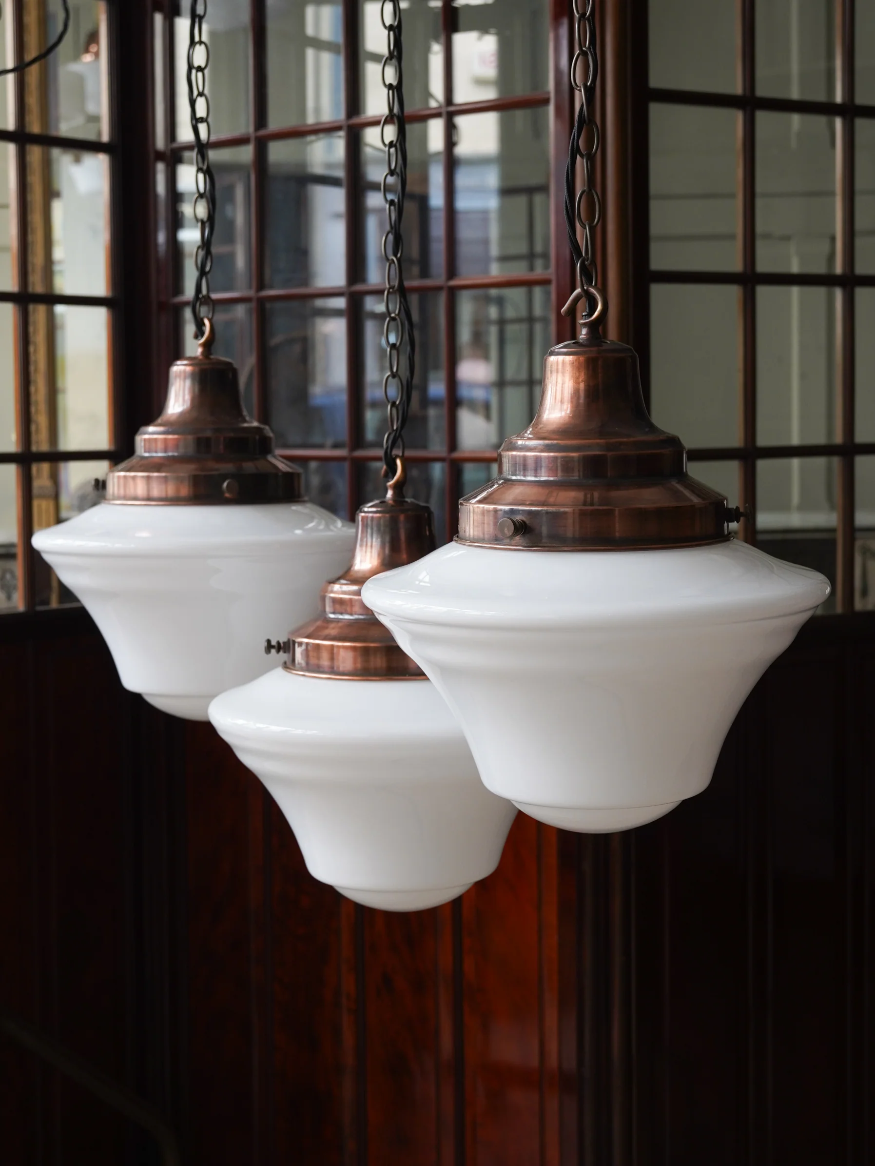 The Draughtsman Opaline Glass Pendant in Patinated Copper - Image 3
