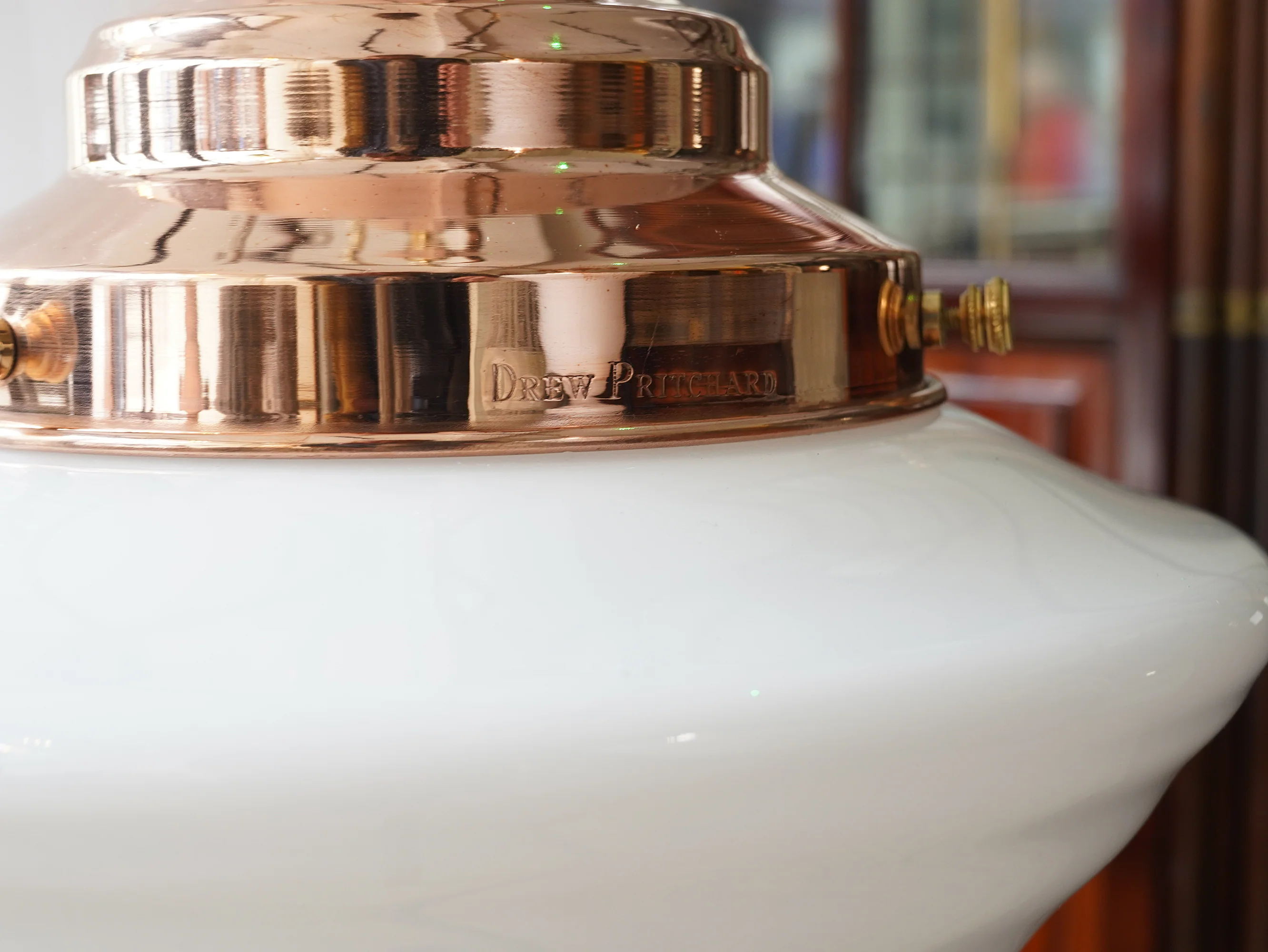 The Draughtsman Opaline Glass Pendant Light in Polished Copper - Image 4