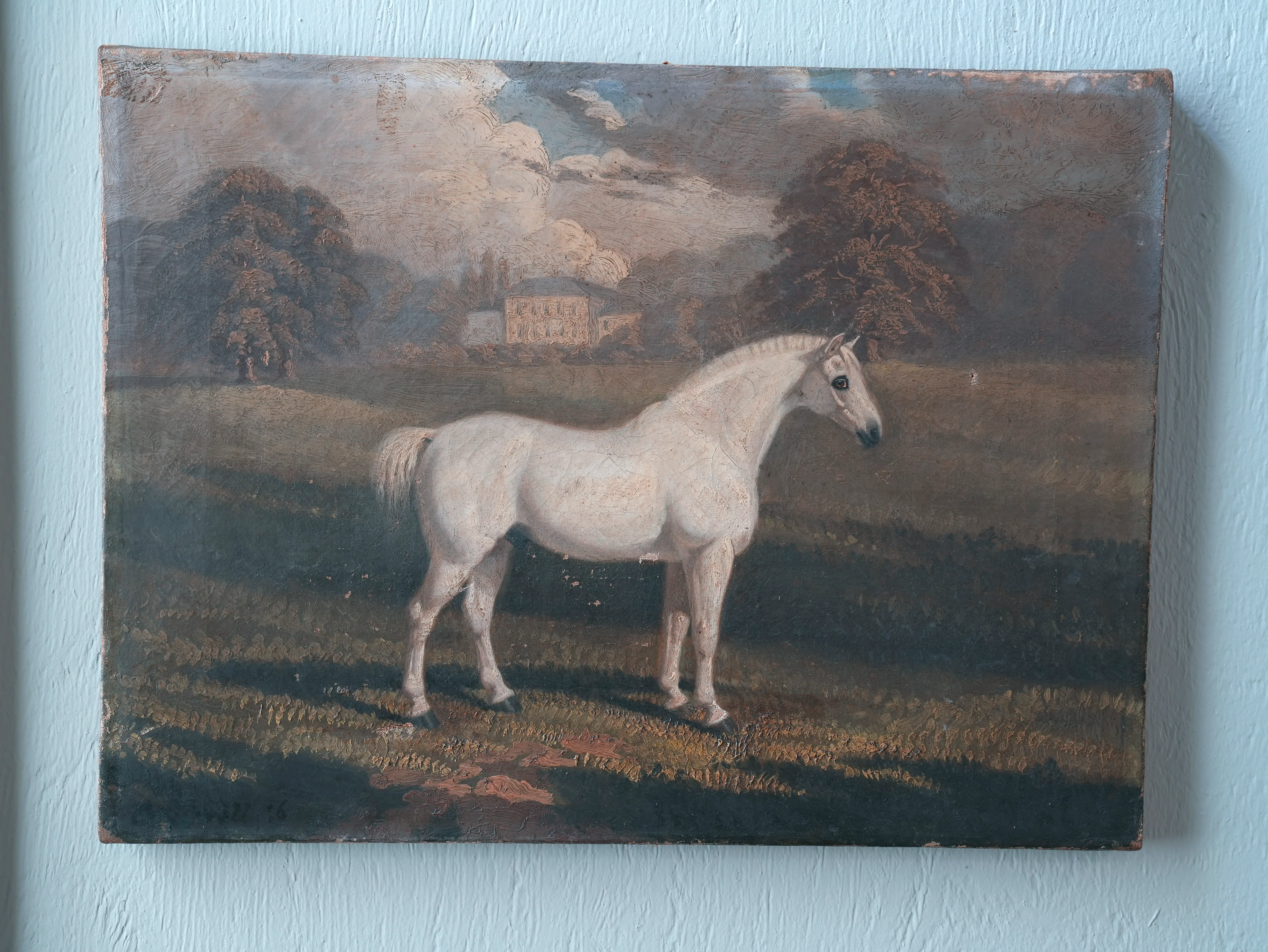 An Oil on Canvas of a White Pony in a Landscape - Image 2