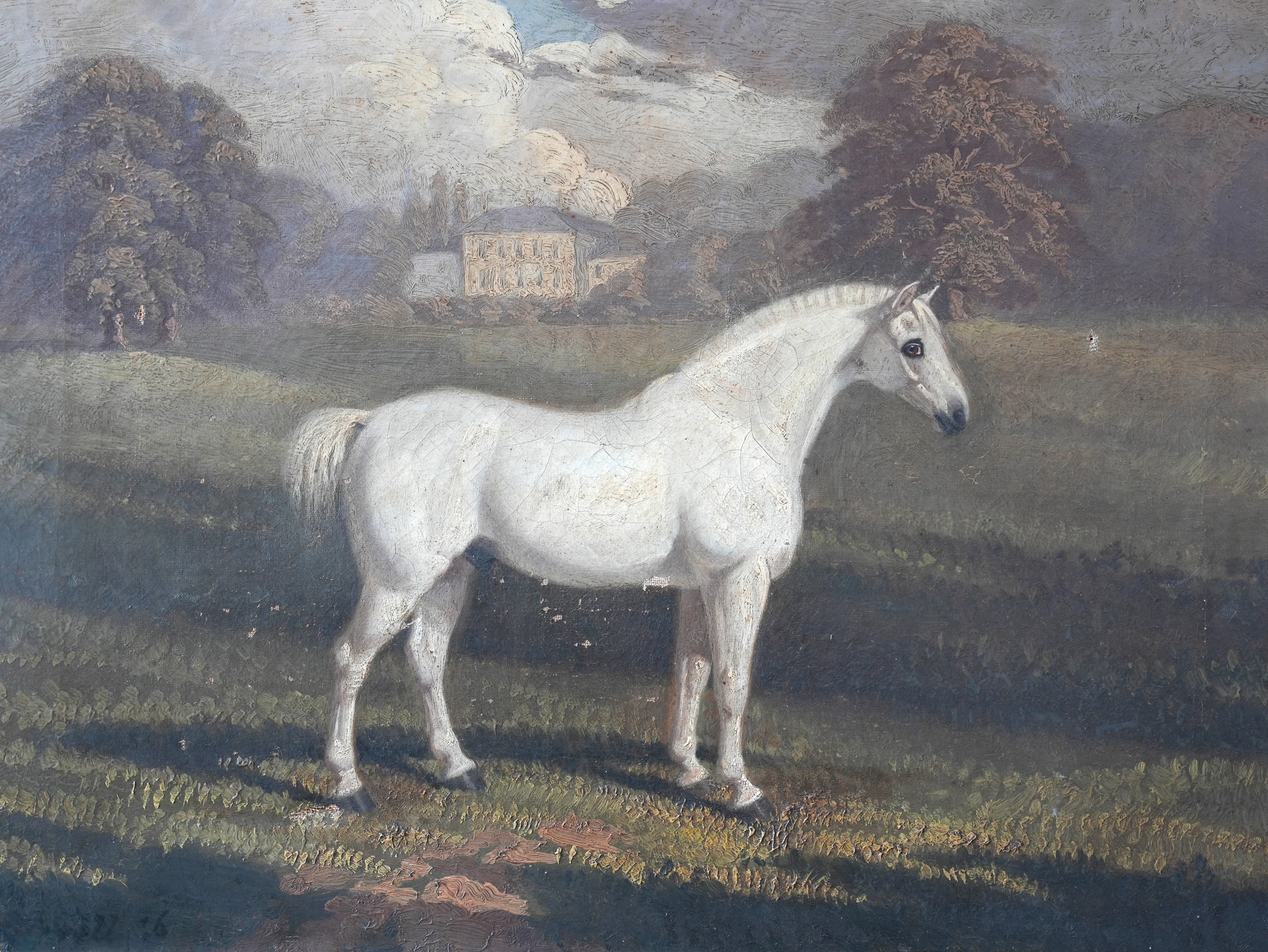 An Oil on Canvas of a White Pony in a Landscape - Image 3