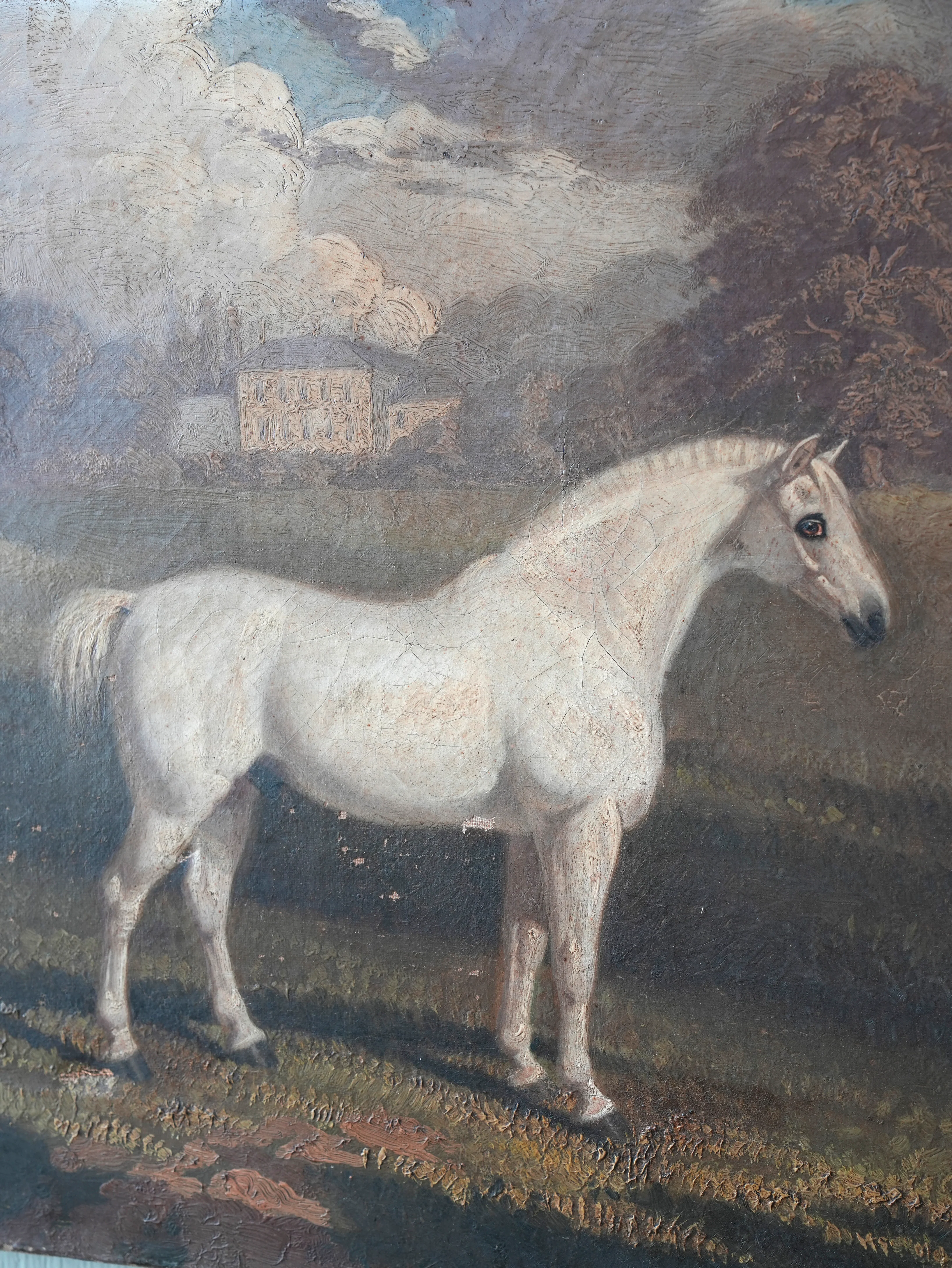 An Oil on Canvas of a White Pony in a Landscape - Image 4