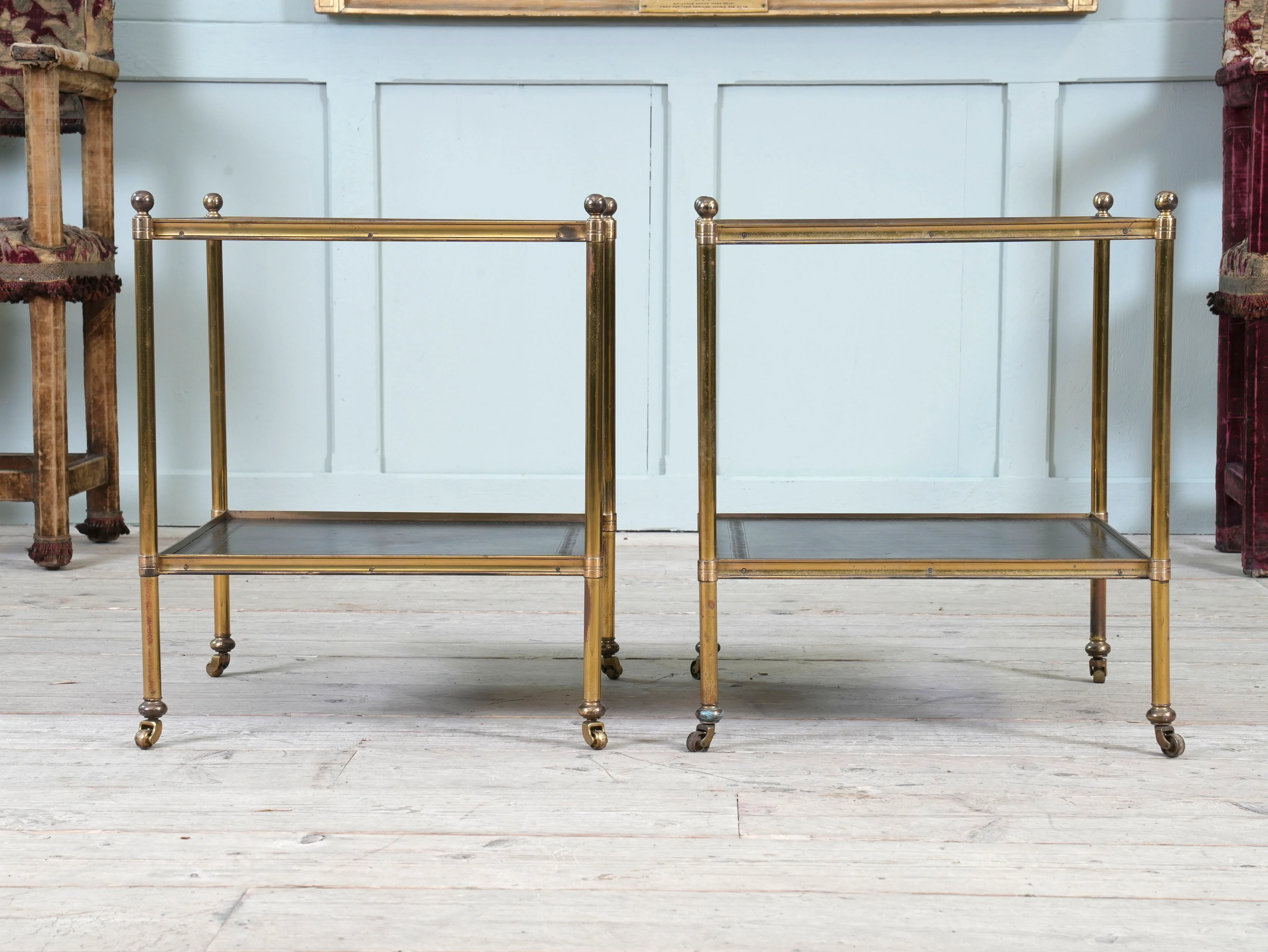 A Pair of Brass and Leather Side Tables - Image 3