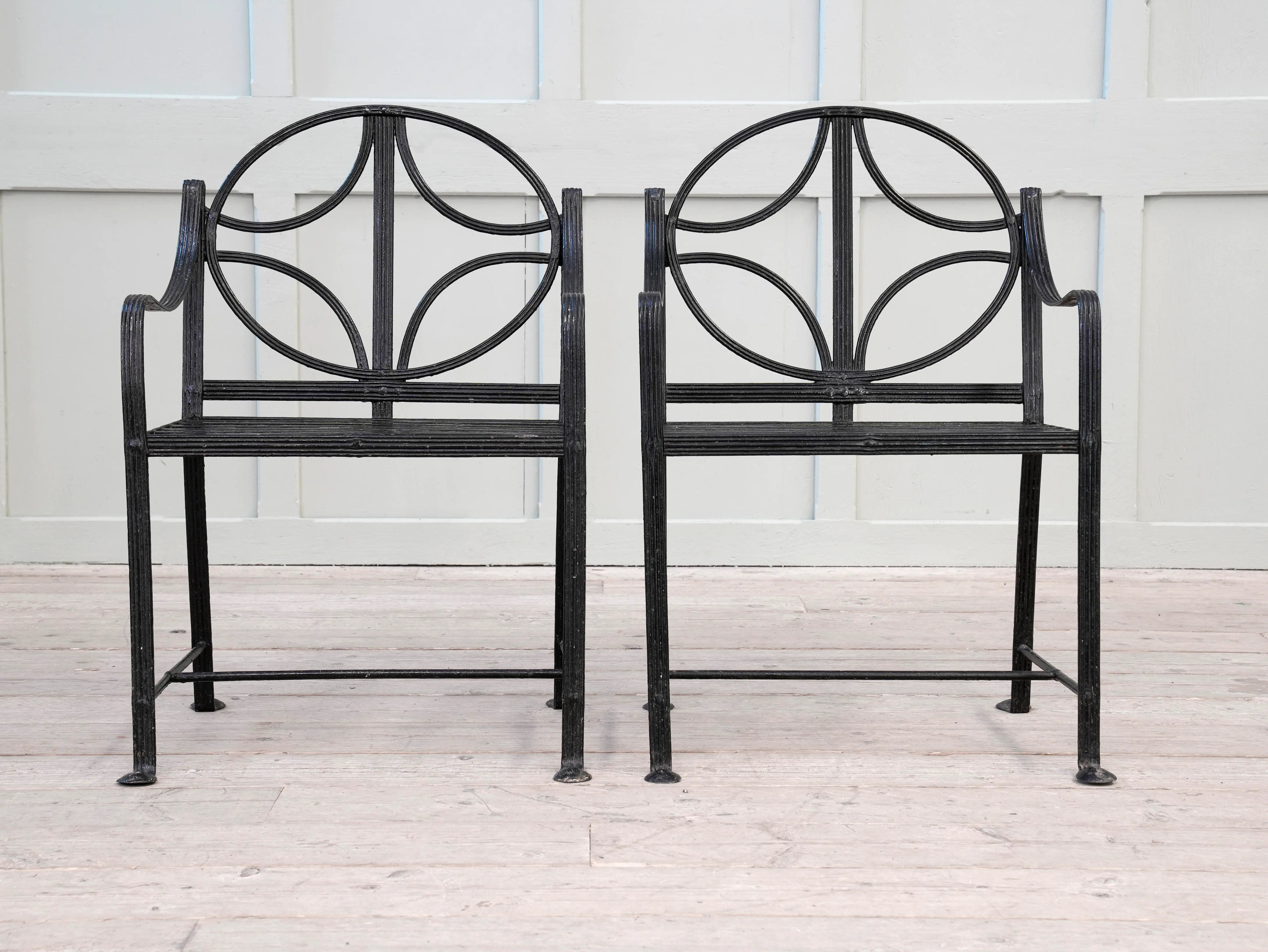 A Pair of Regency Wrought Iron Garden Chairs - Image 4