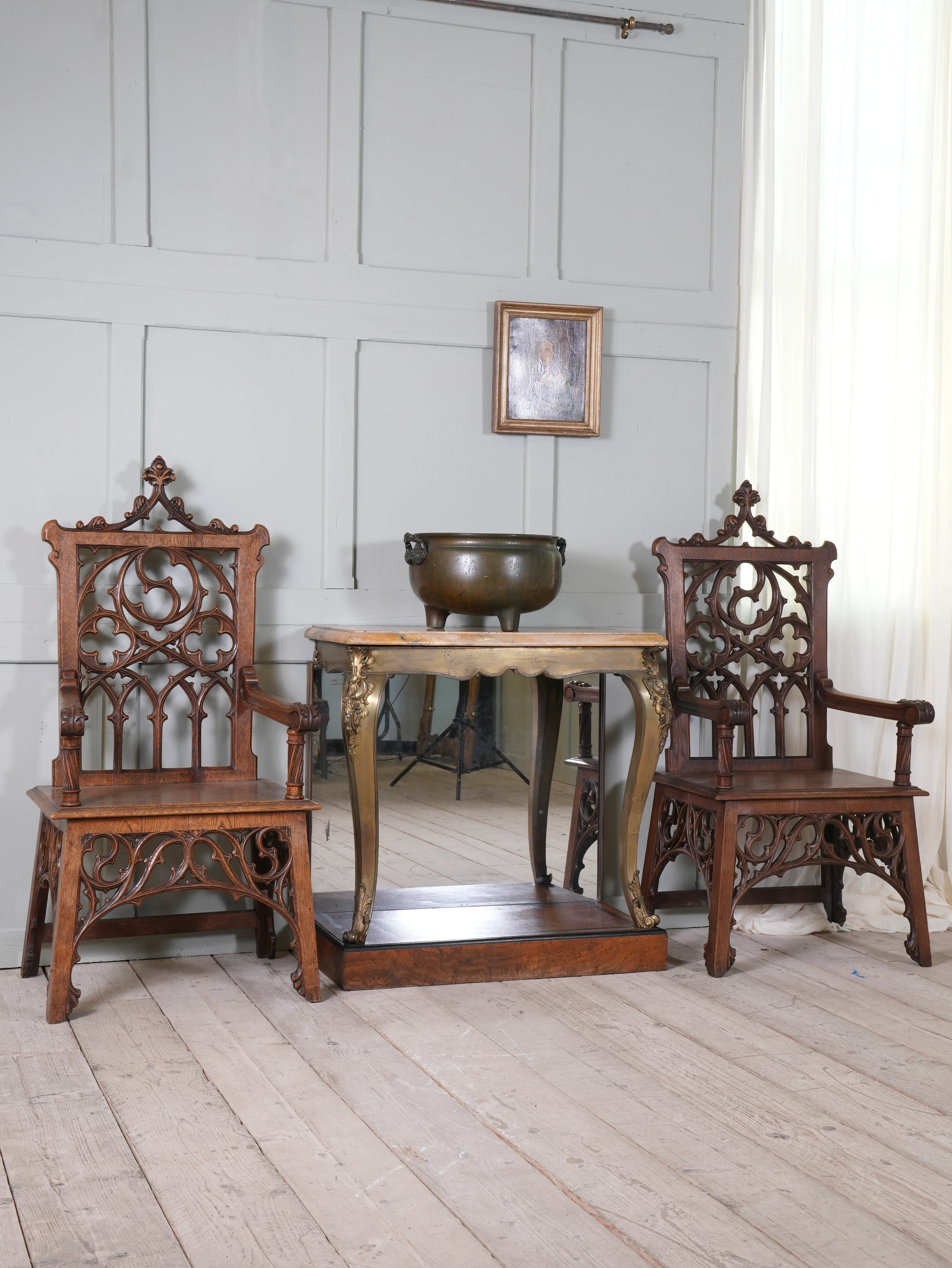 A Pair of 19th Century Oak Gothic Revival Armchairs - Image 6
