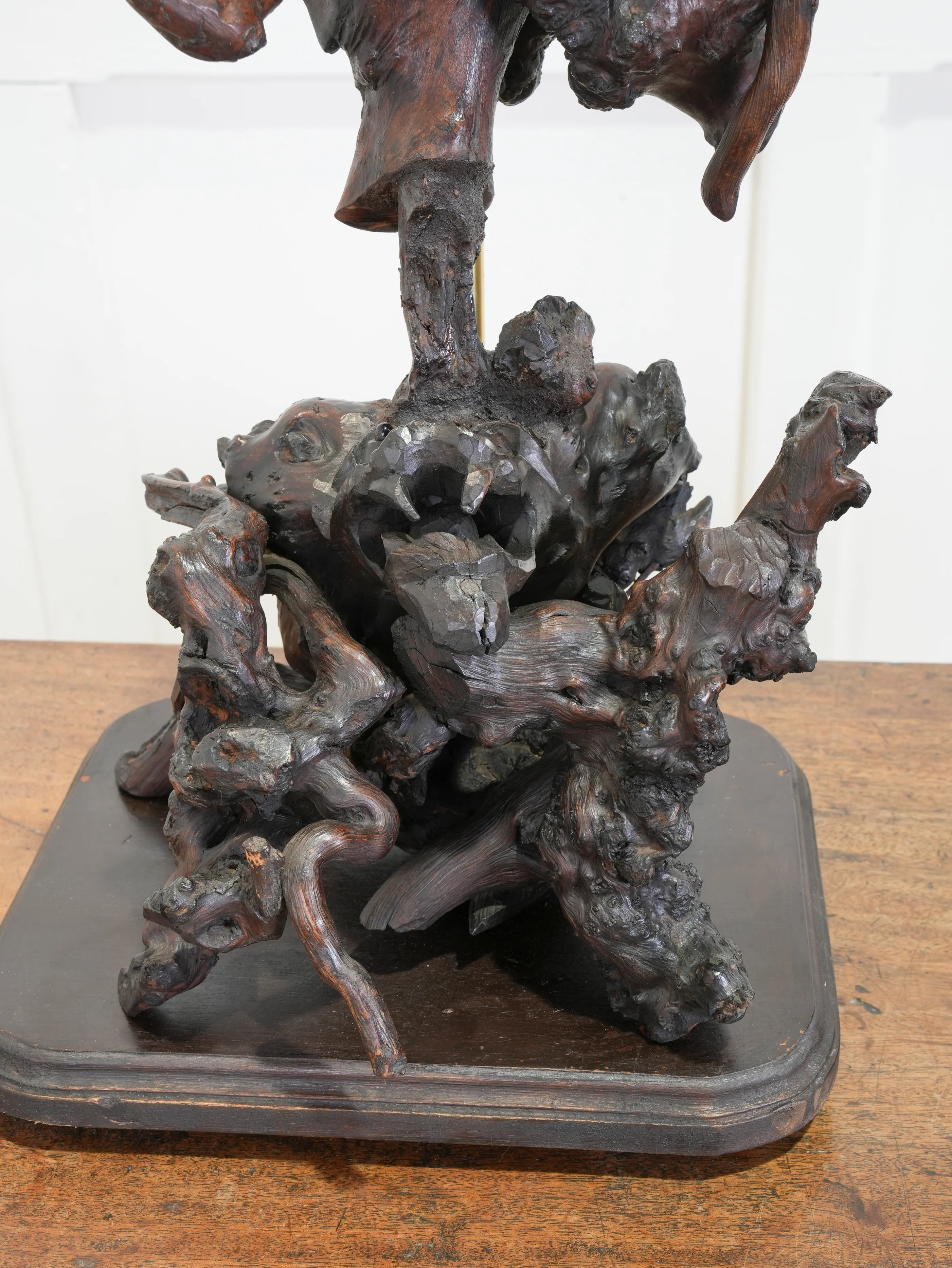 A Pair of Carved Chinese Vine Root Table Lamps - Image 5