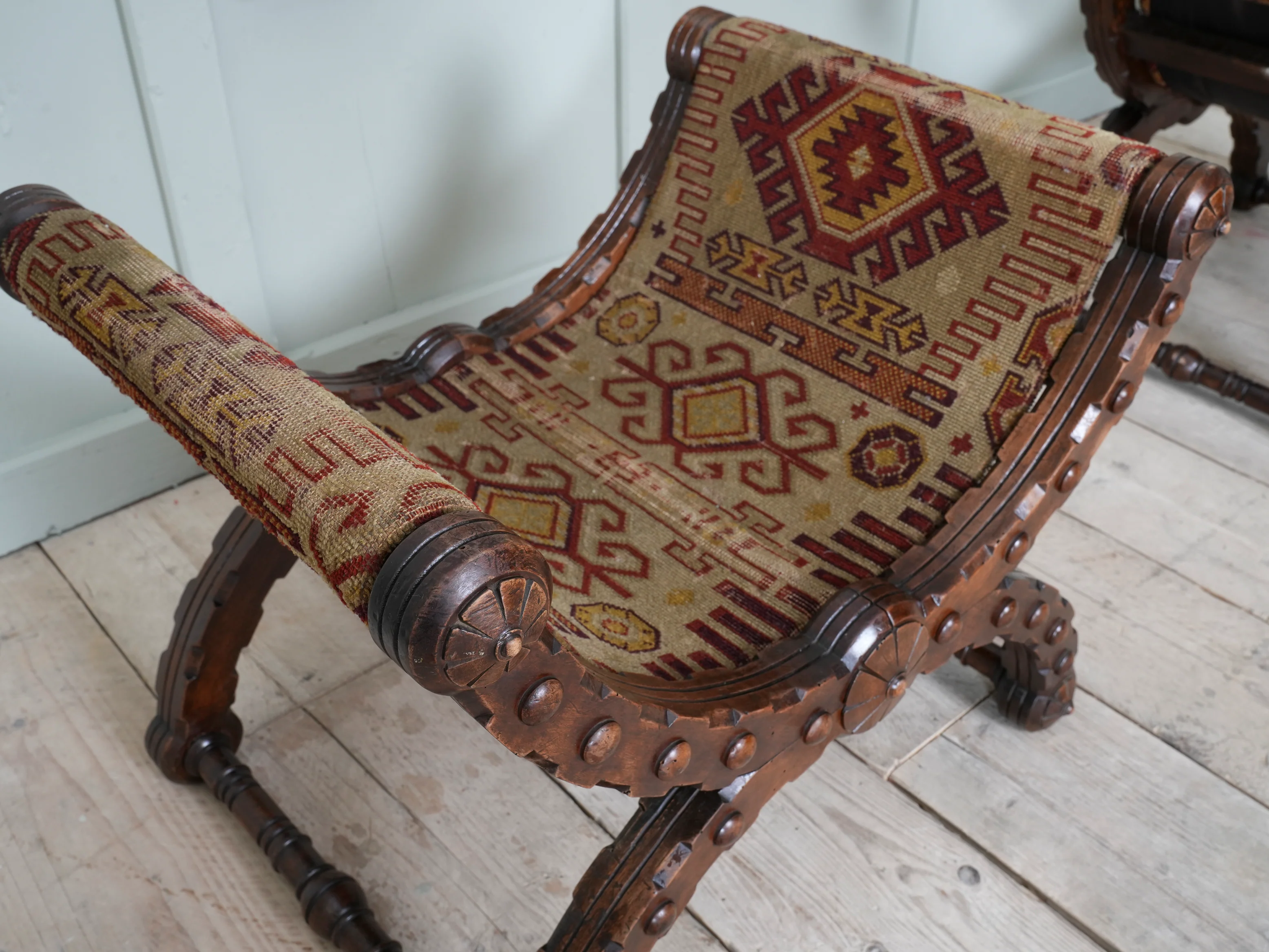 A Pair of Reformed Gothic X Frame Mahogany Stools - Image 12