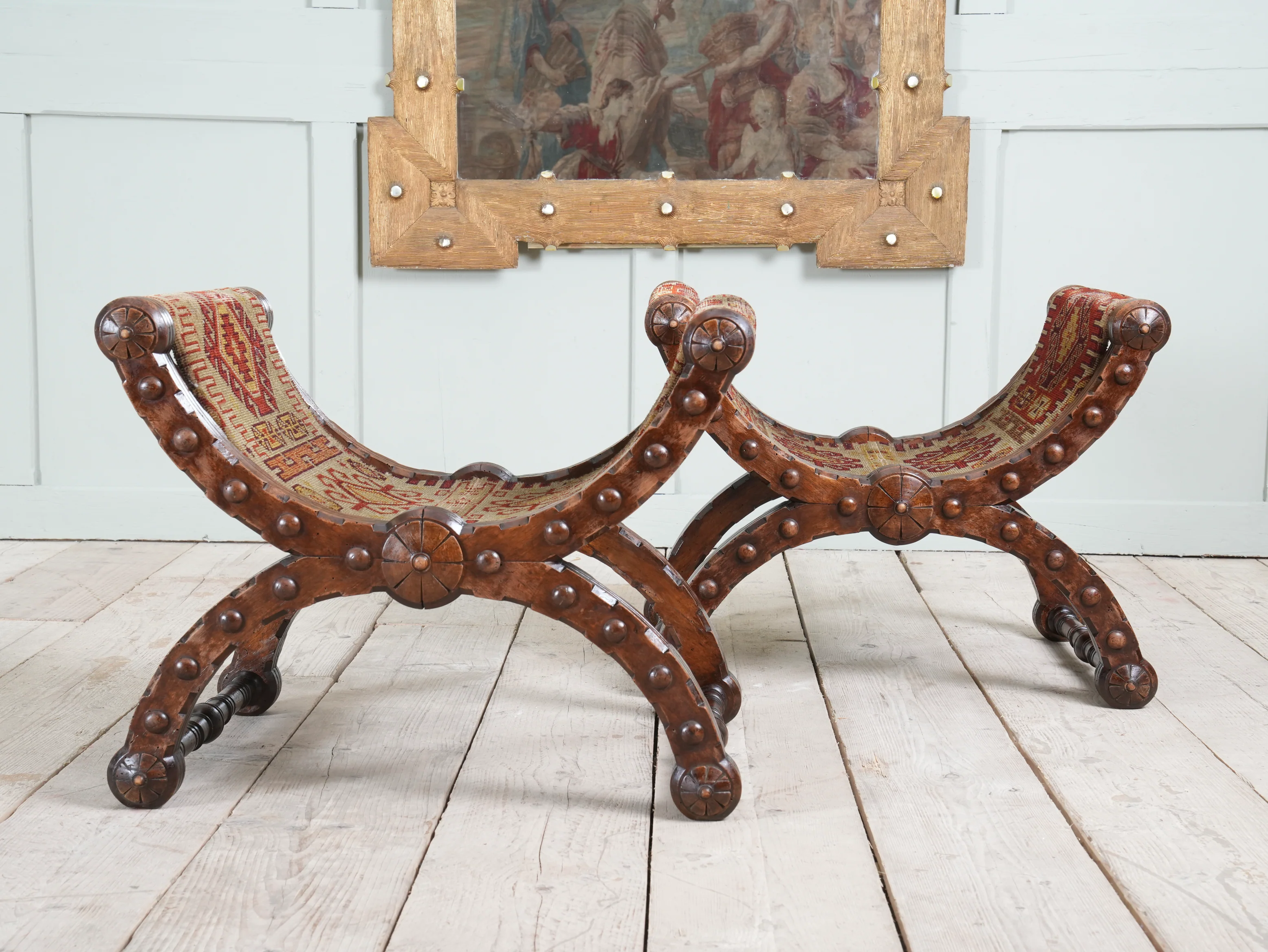 A Pair of Reformed Gothic X Frame Mahogany Stools - Image 15