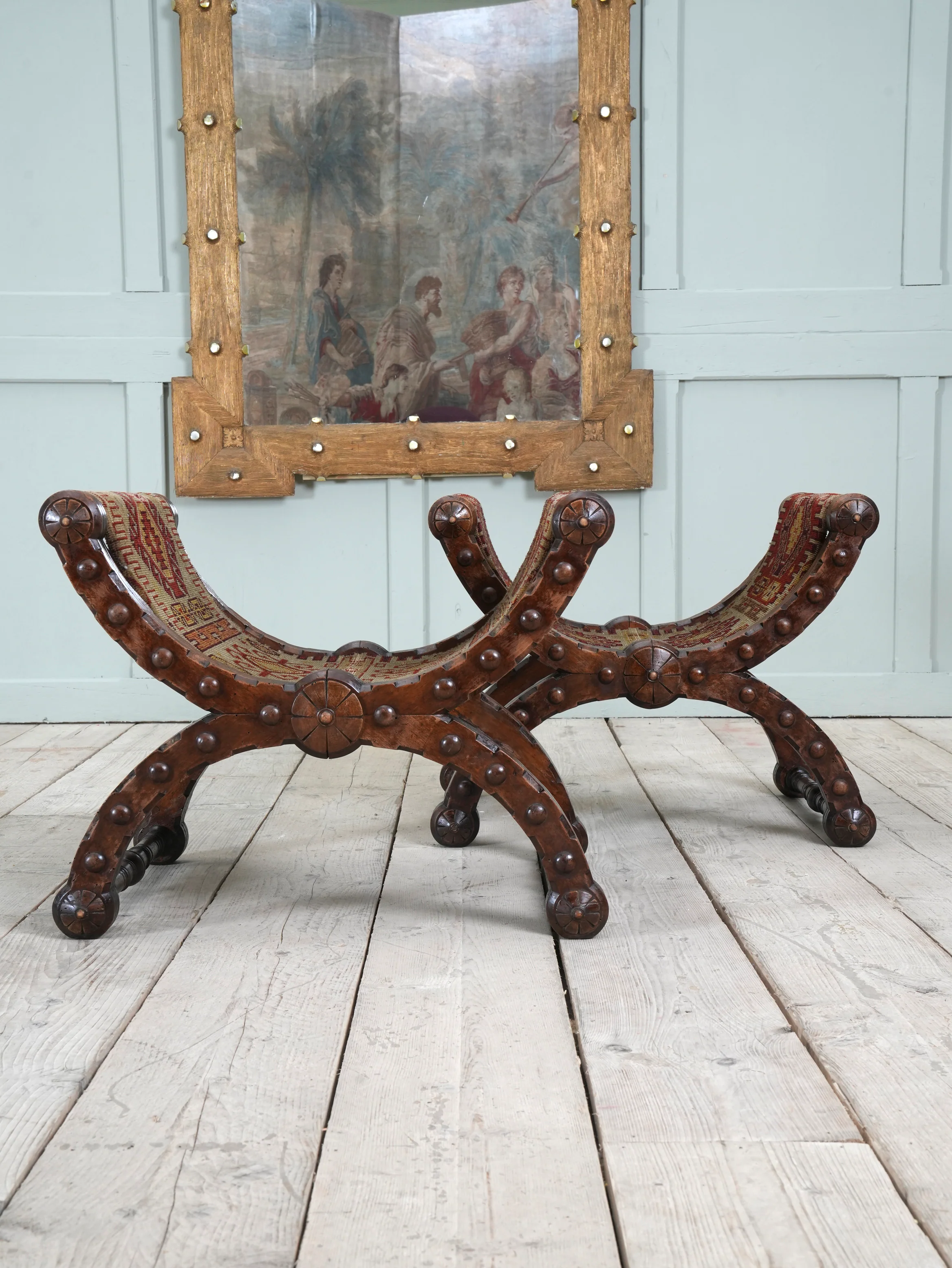 A Pair of Reformed Gothic X Frame Mahogany Stools - Image 8