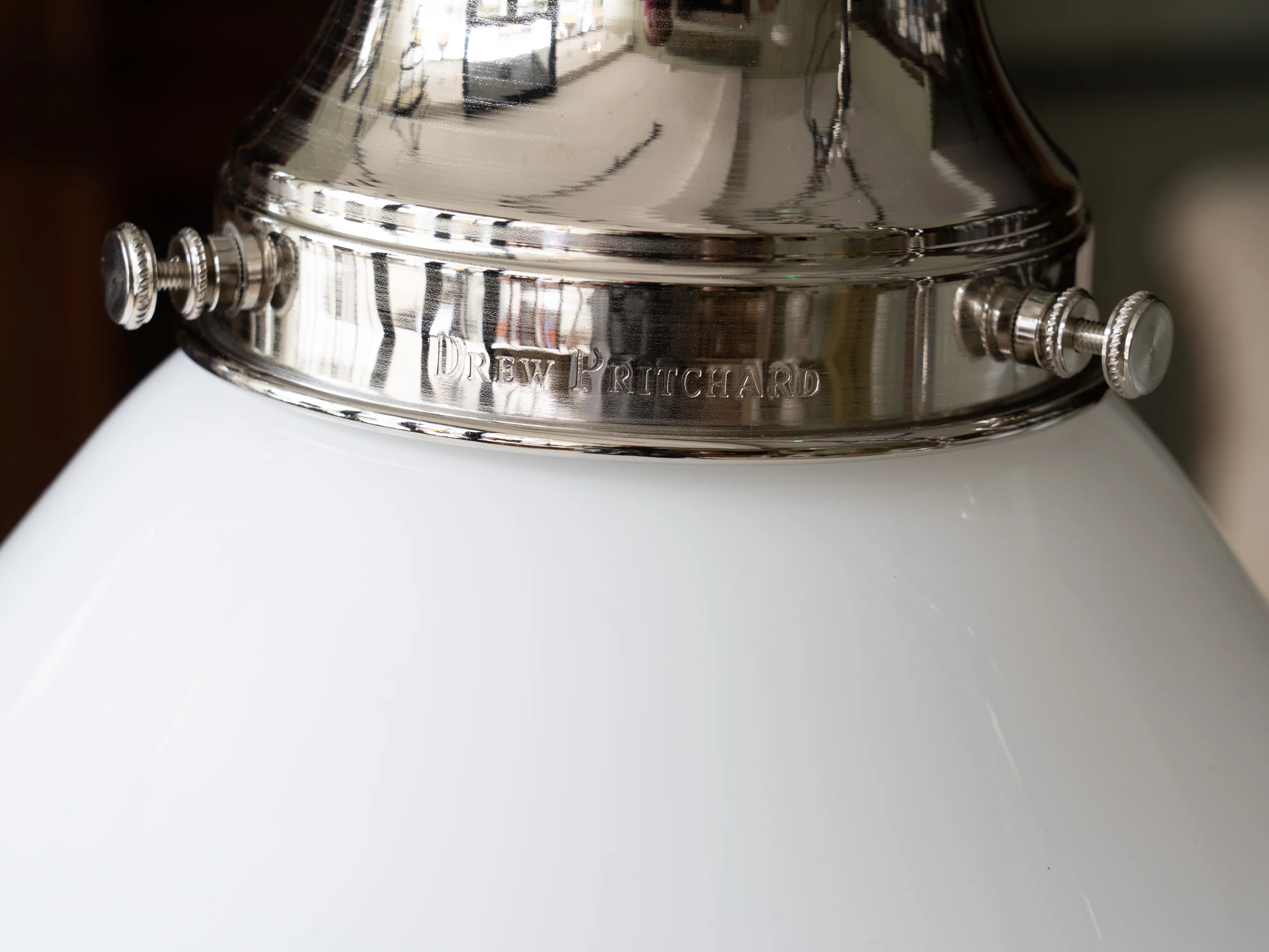The Ellis Opaline Glass Pendant Light in Nickel - Image 6