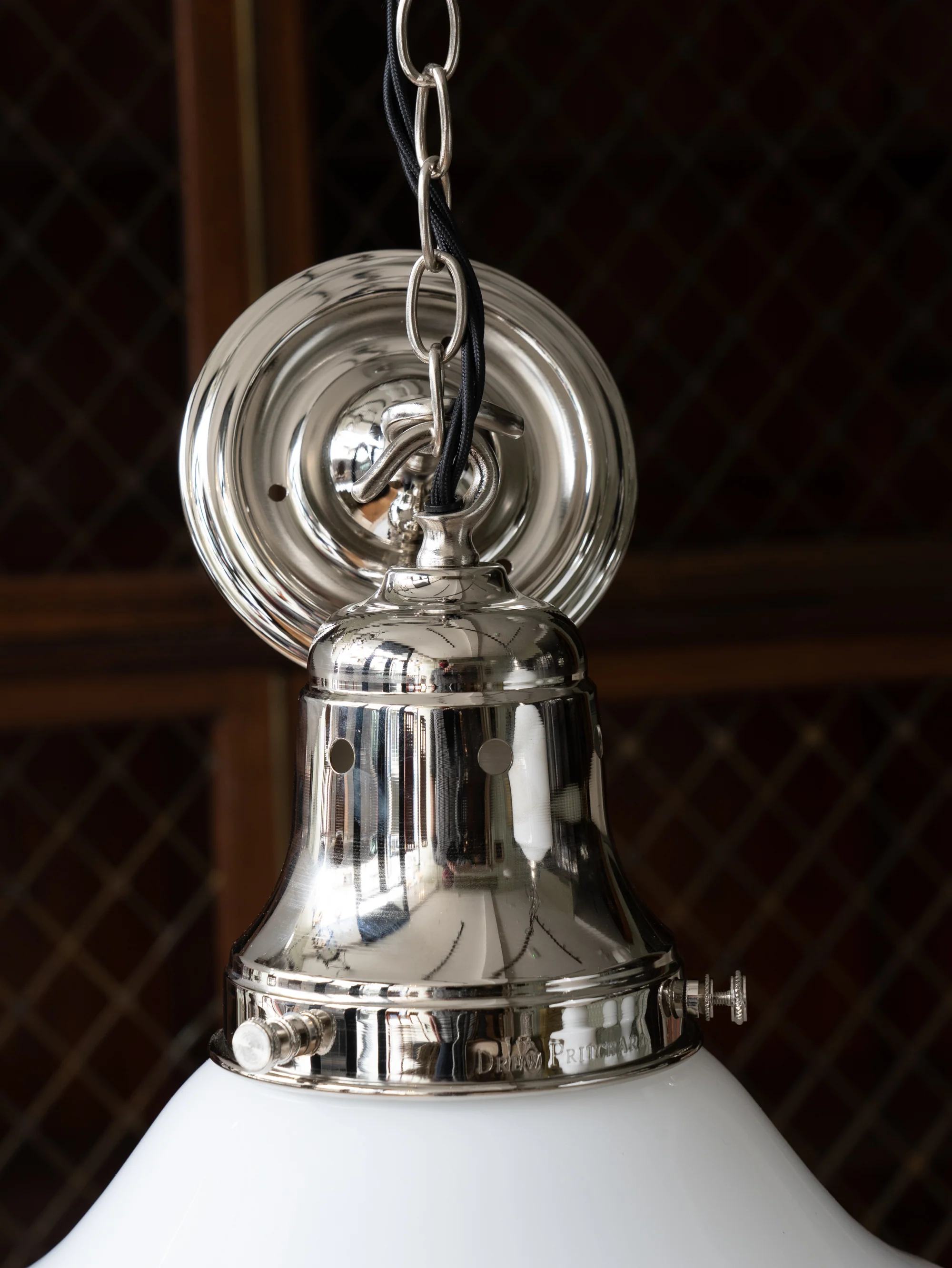 The Ellis Opaline Glass Pendant Light in Nickel - Image 8