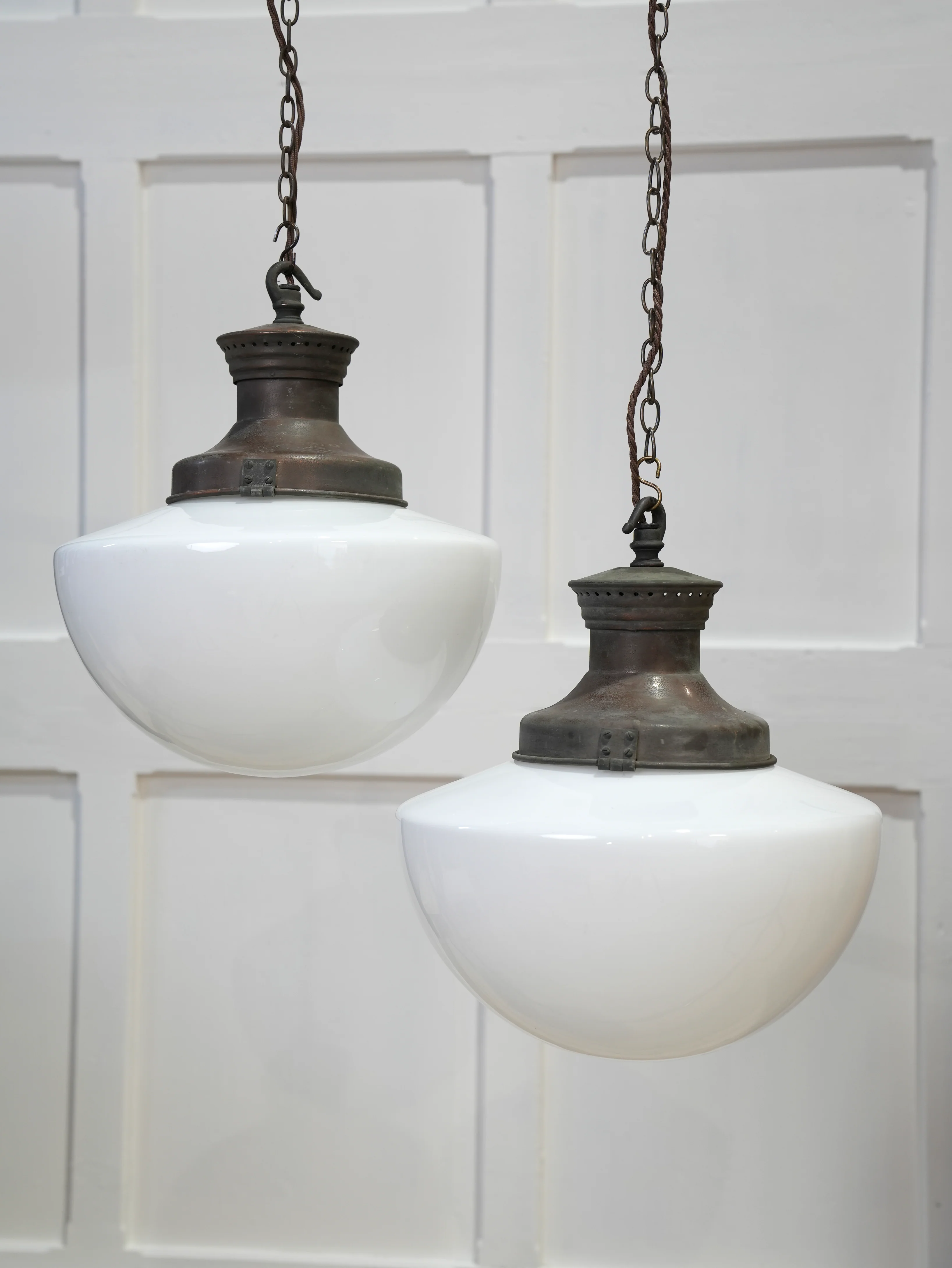 A Pair of Large Opaline Glass Pendant Lights - Image 11