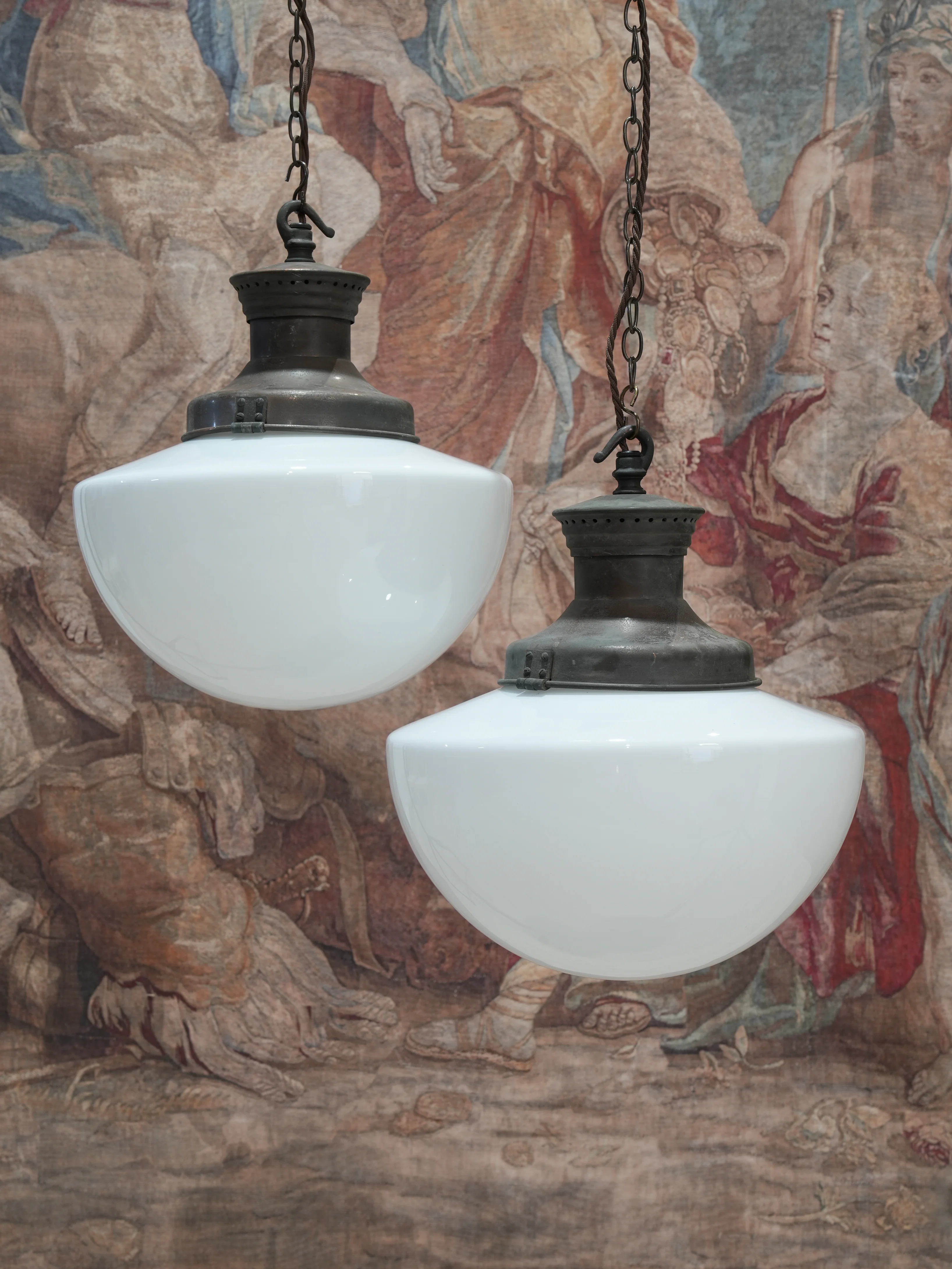A Pair of Large Opaline Glass Pendant Lights - Image 5